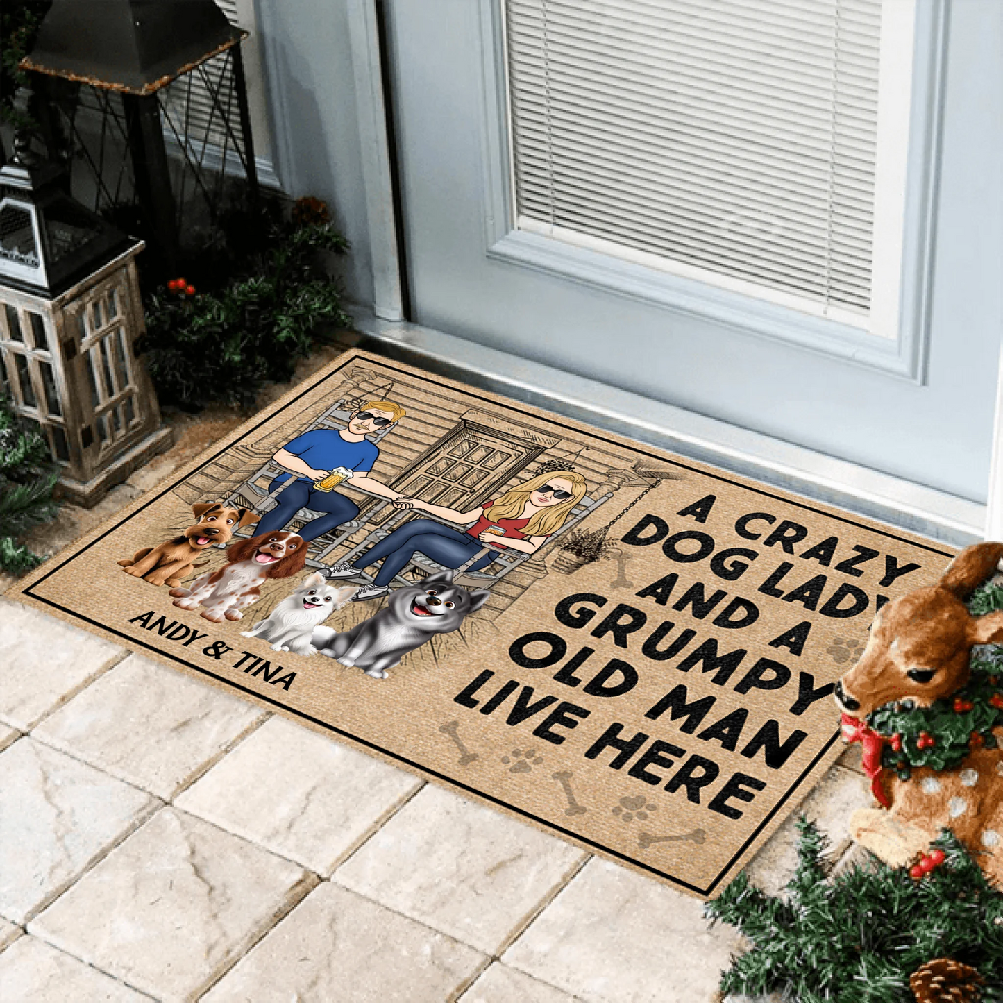 A Lovely Lady And A Grumpy Old Man Live Here - Couple Gift - Personalized Custom Doormat, Gift For Dog Lovers
