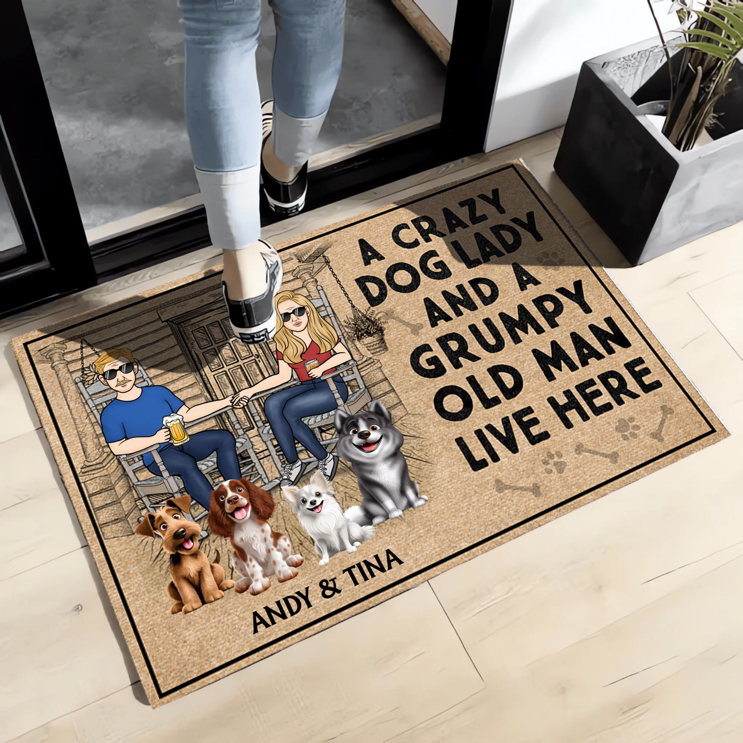 A Lovely Lady And A Grumpy Old Man Live Here - Couple Gift - Personalized Custom Doormat, Gift For Dog Lovers