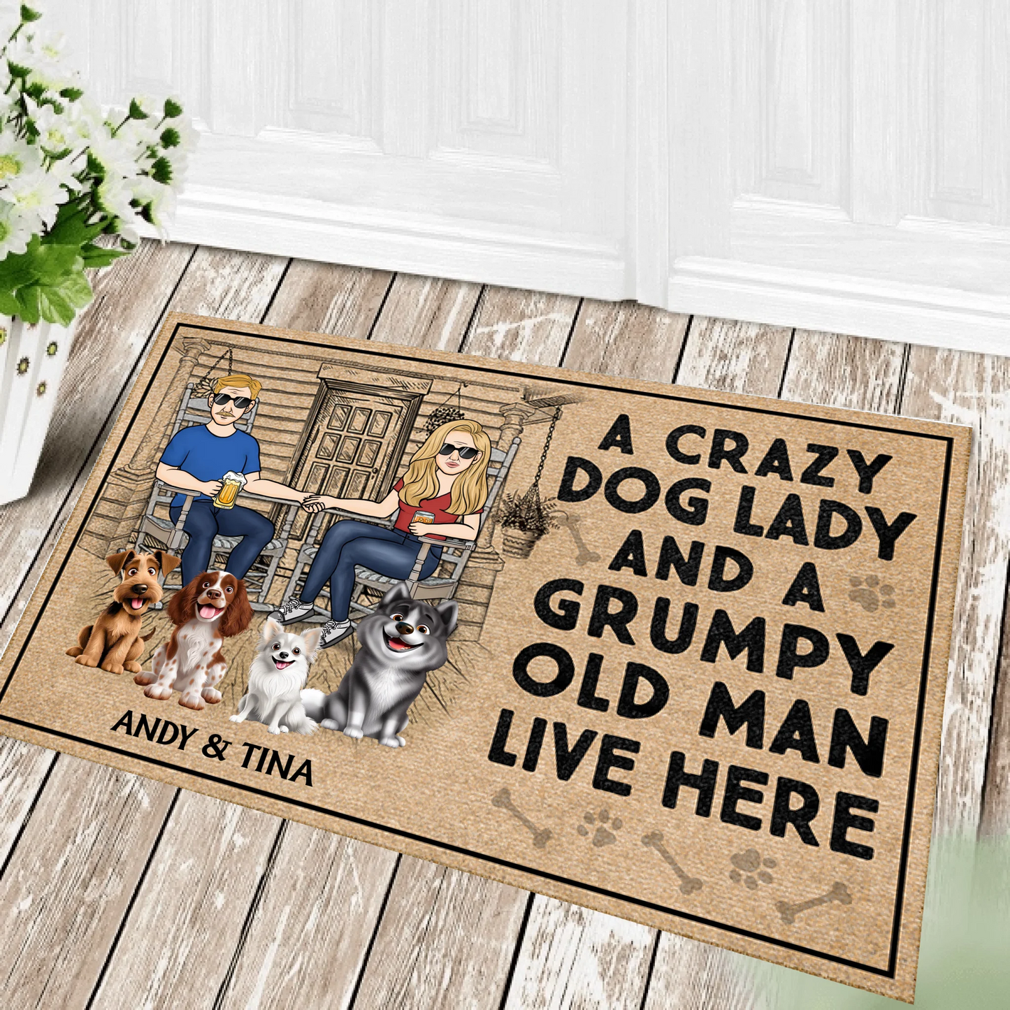 A Lovely Lady And A Grumpy Old Man Live Here - Couple Gift - Personalized Custom Doormat, Gift For Dog Lovers