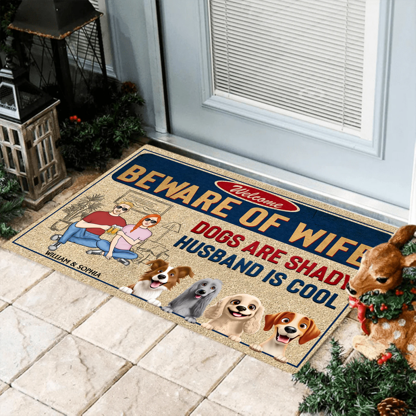 Beware Of Wife, Dogs Are Shady And Husband Is Cool 2 - Personalized Custom Doormat
