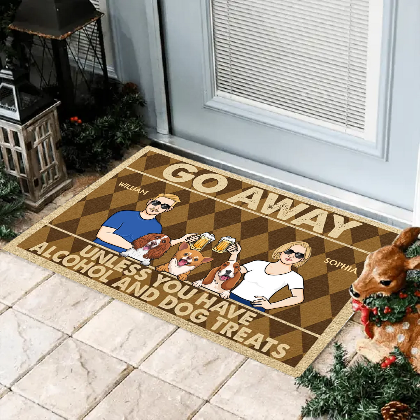 Go Away Unless You Have Alcohol And Dog Treats - Personalized Doormat - Gifts For Dog Lovers