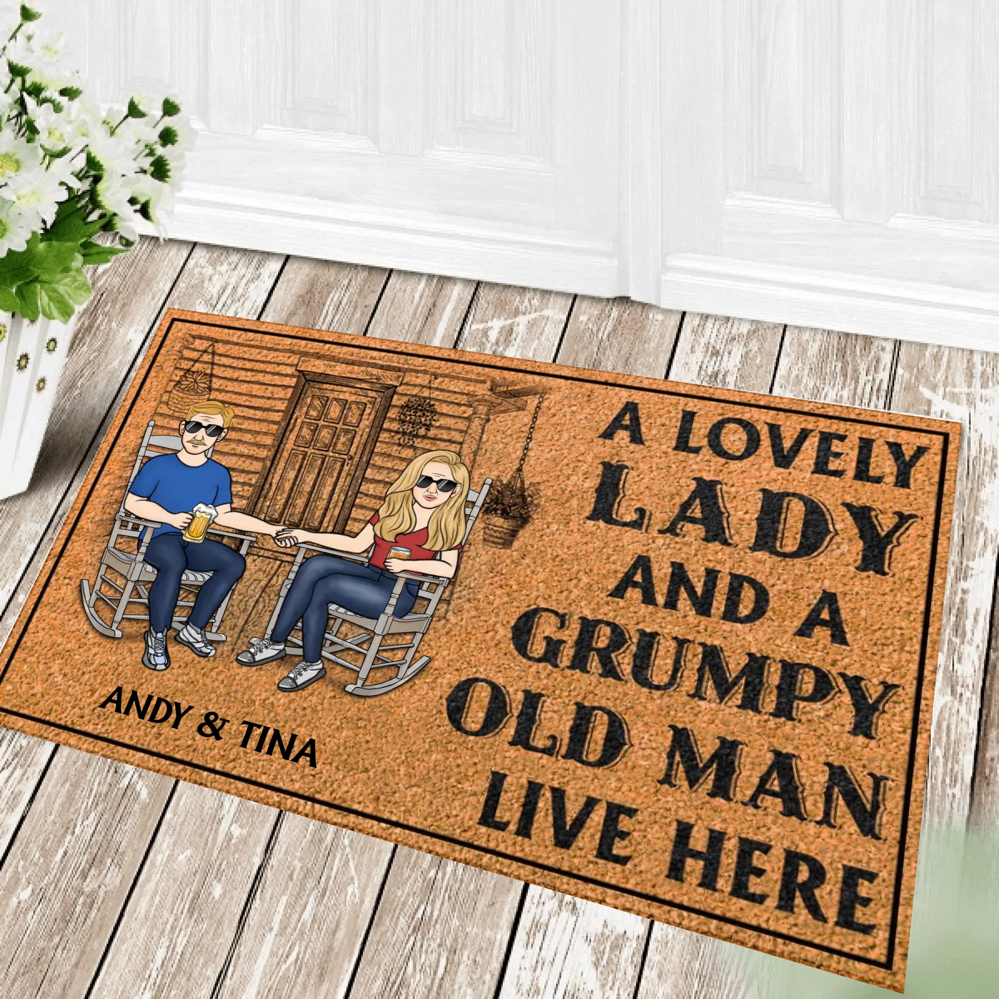 A Lovely Lady And A Grumpy Old Man Live Here - Couple Gift - Personalized Custom Doormat