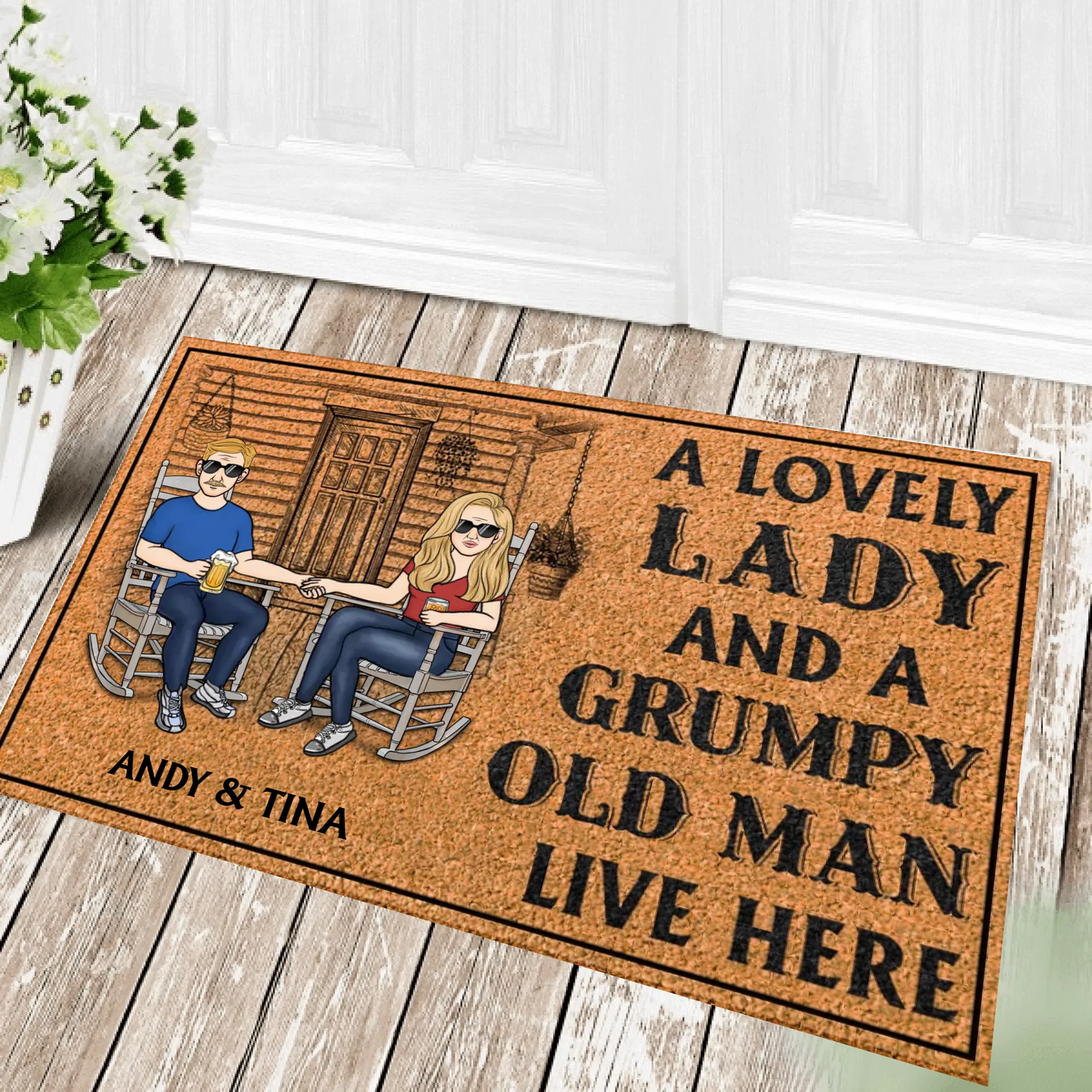 A Lovely Lady And A Grumpy Old Man Live Here - Couple Gift - Personalized Custom Doormat