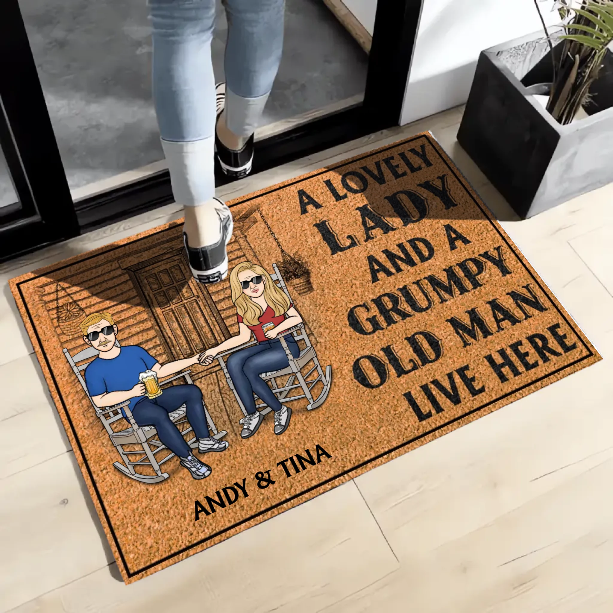 A Lovely Lady And A Grumpy Old Man Live Here - Couple Gift - Personalized Custom Doormat