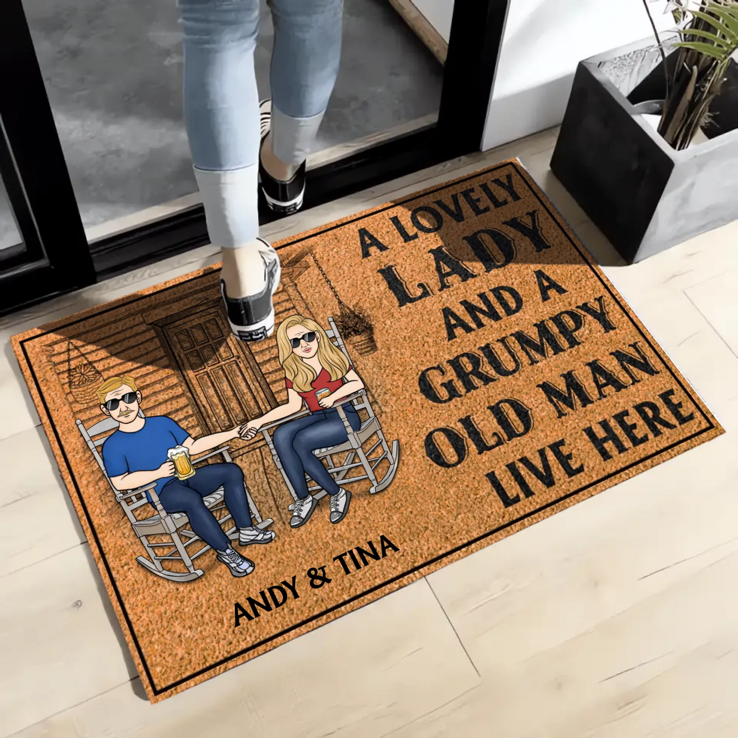 A Lovely Lady And A Grumpy Old Man Live Here - Couple Gift - Personalized Custom Doormat