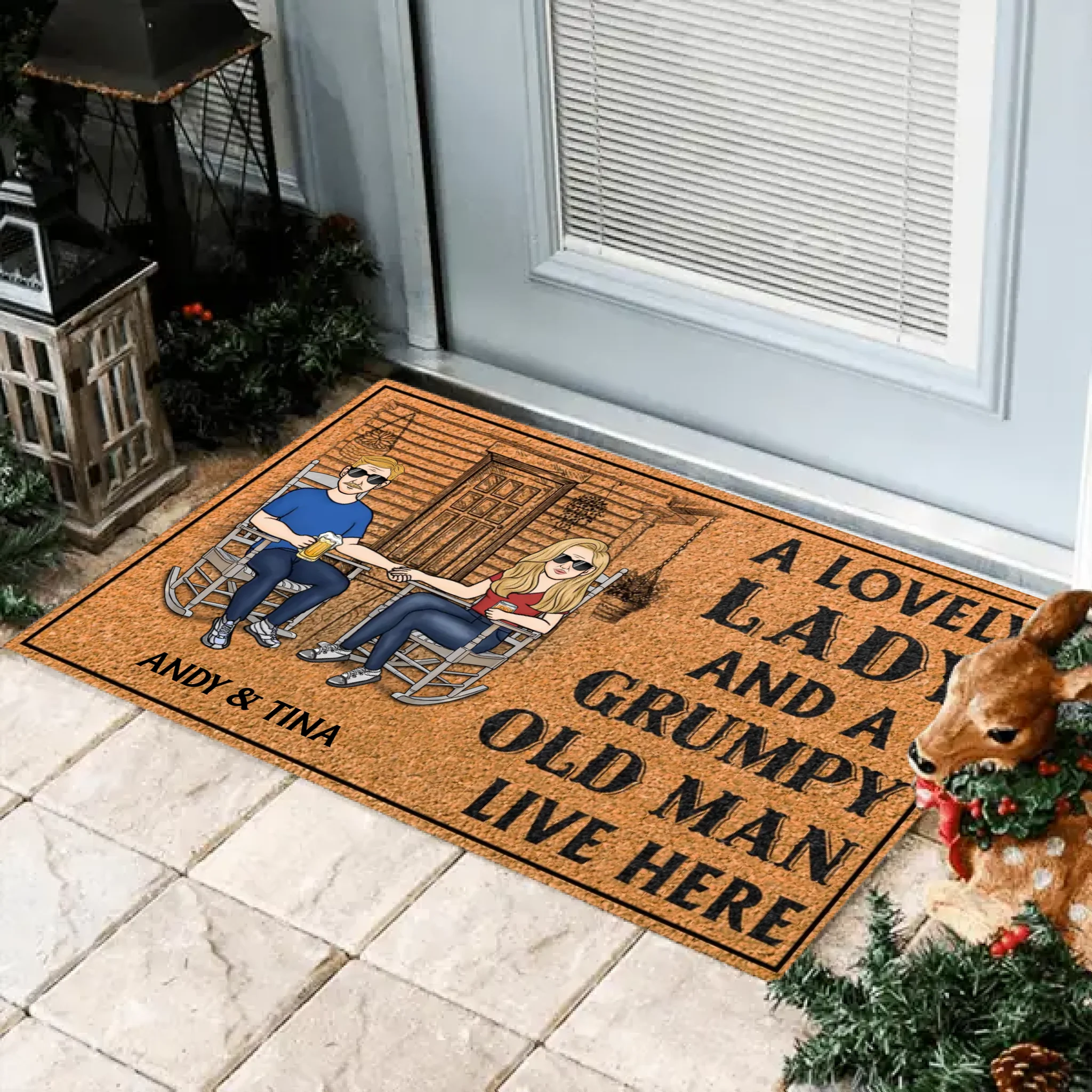 A Lovely Lady And A Grumpy Old Man Live Here - Couple Gift - Personalized Custom Doormat
