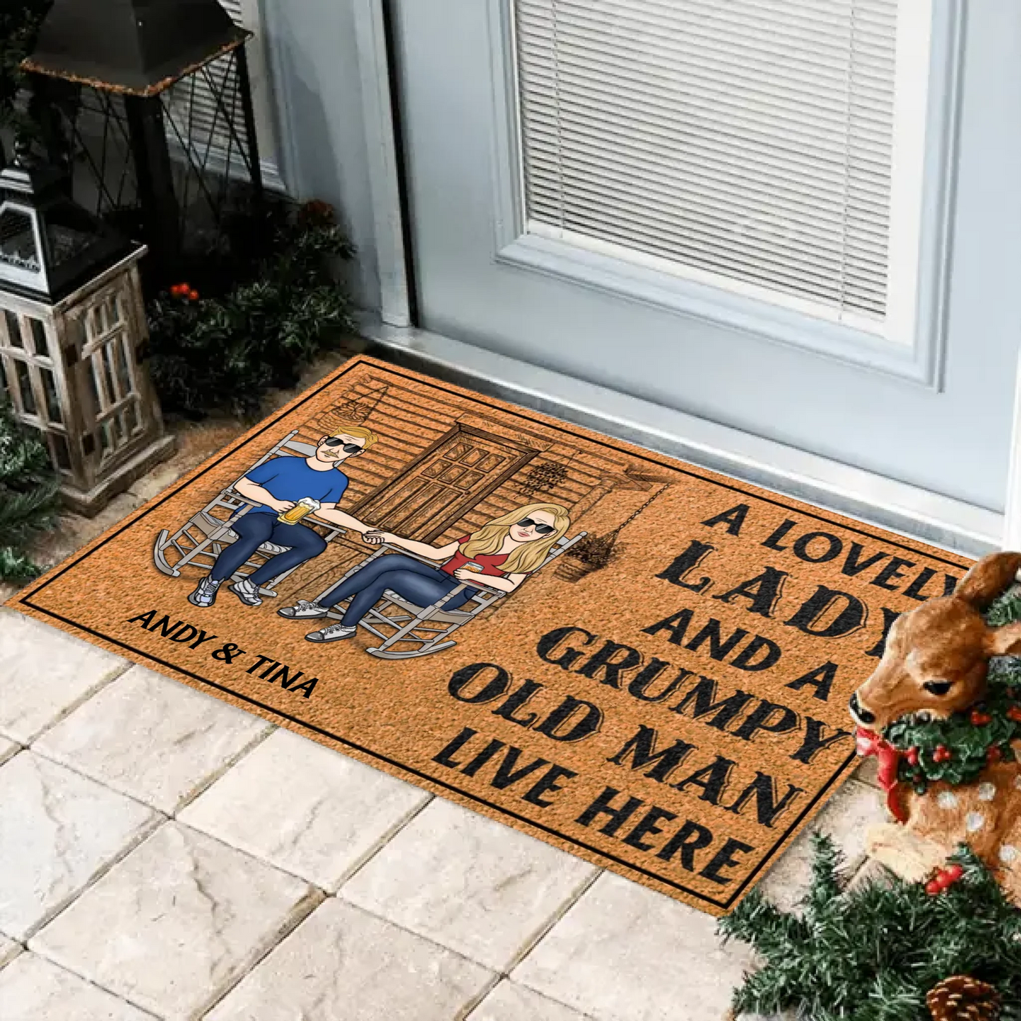 A Lovely Lady And A Grumpy Old Man Live Here - Couple Gift - Personalized Custom Doormat