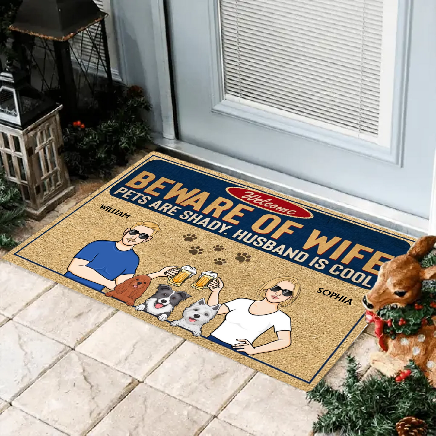 Beware Of Wife, Pets Are Shady, Husband Is Cool - Personalized Doormat - Gift For Pet Lovers