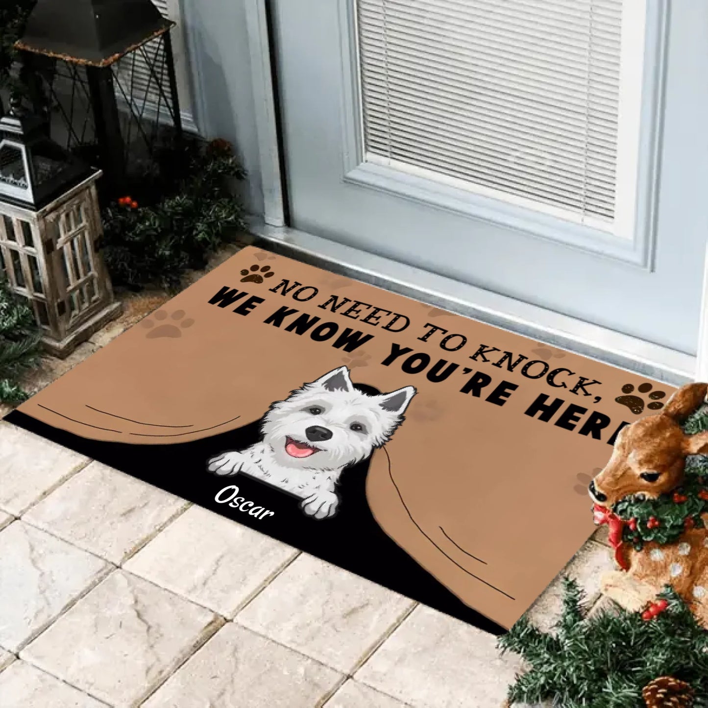 No Need To Knock We Know You Are Here, Personalized Pet Doormat