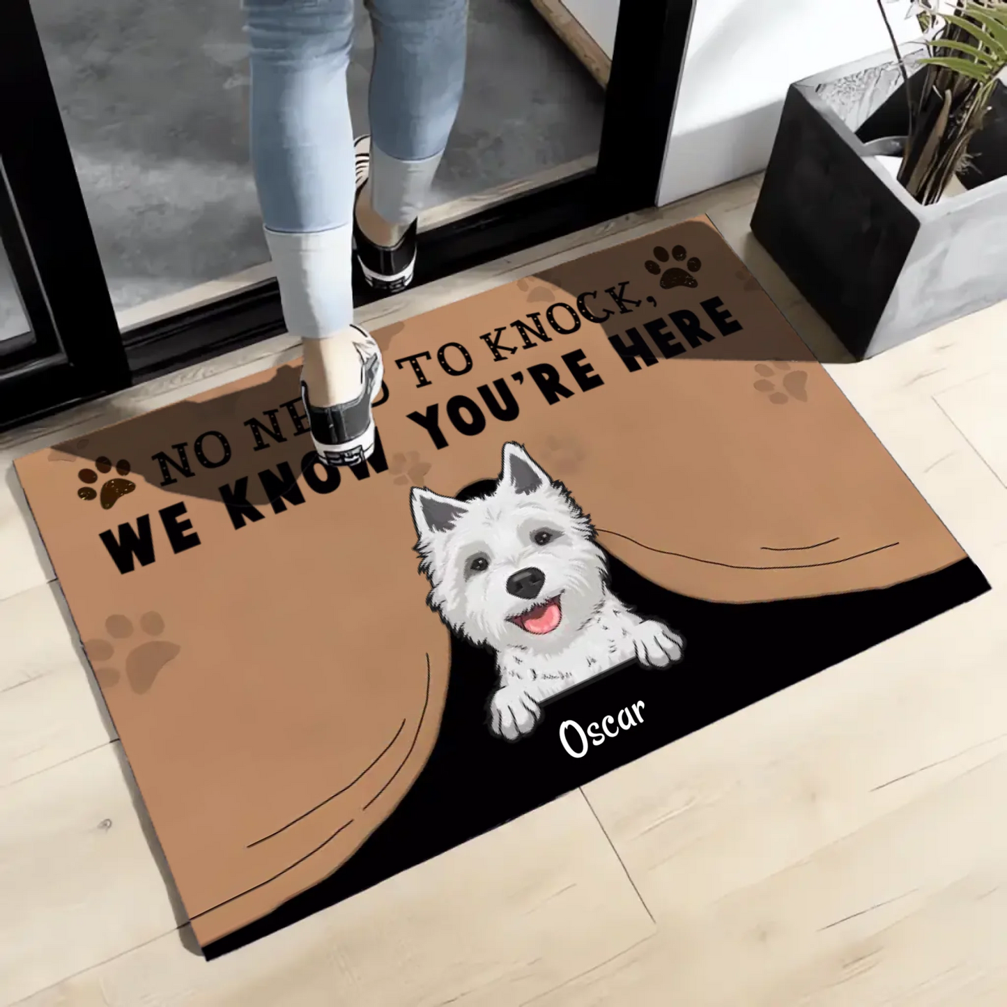 No Need To Knock We Know You Are Here, Personalized Pet Doormat