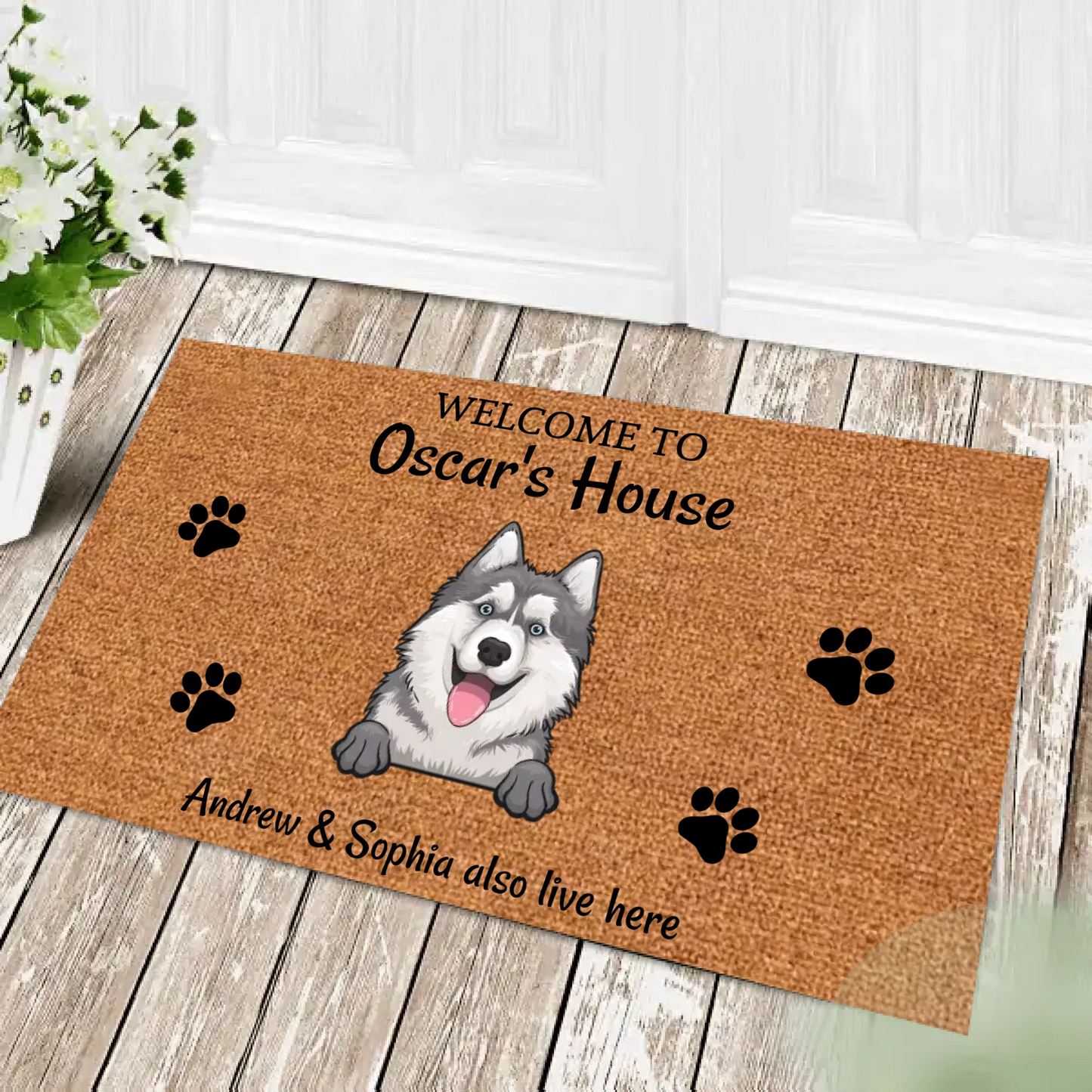Bienvenido a Doormat Human Just Live Here - Felpudo personalizado para perros y gatos
