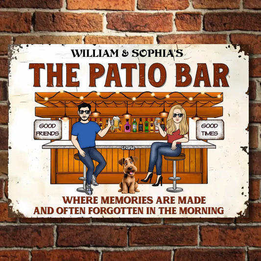 Back Garden Where Memories Are Made And Often Forgotten In The Morning Couple and Dogs - Personalized Horizontal Metal Sign