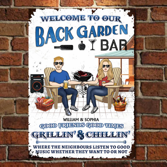 Grilling & Chilling Welcome To Our Back Garden - Personalized Vertical Metal Sign - Gifts For Husband Wife, Couple