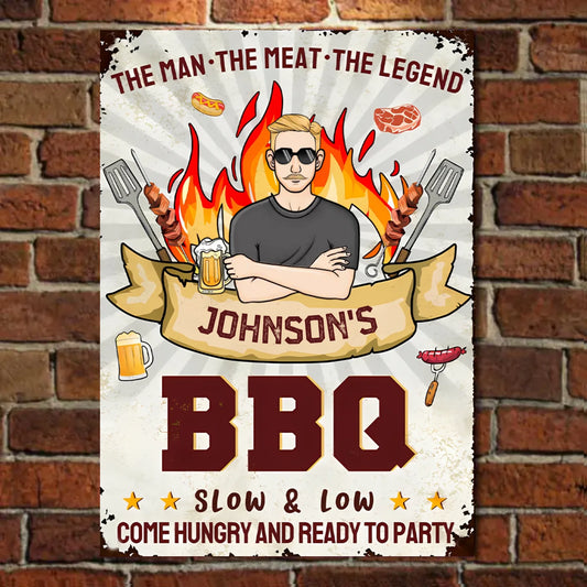 The Man, The Meat, The Legend - Personalized Vertical Metal Sign - Gifts For Husband, Dad, Grandpa