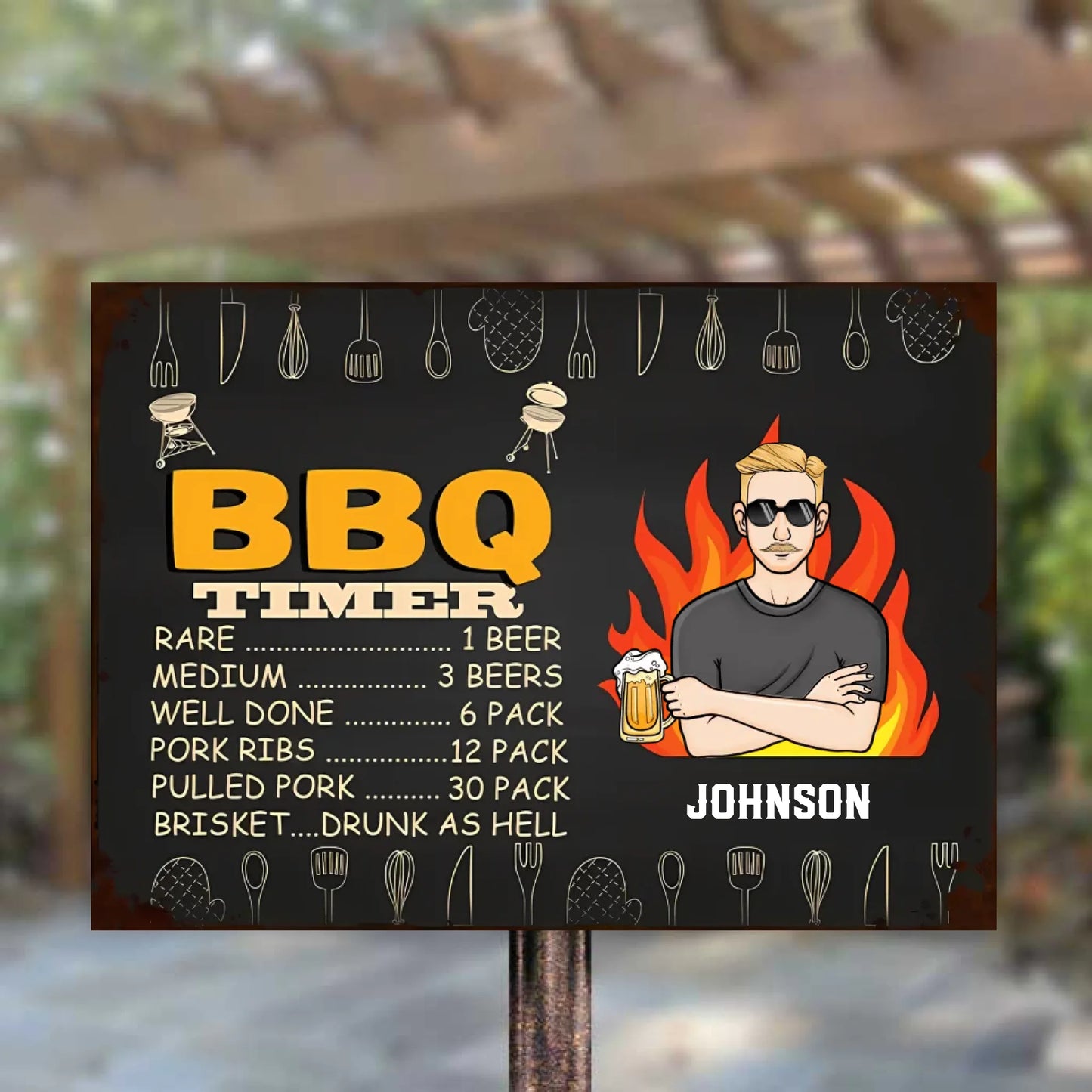 Dad's BBQ Rule - Personalized Horizontal Metal Sign - Gift For Husband, Dad, Grandpa