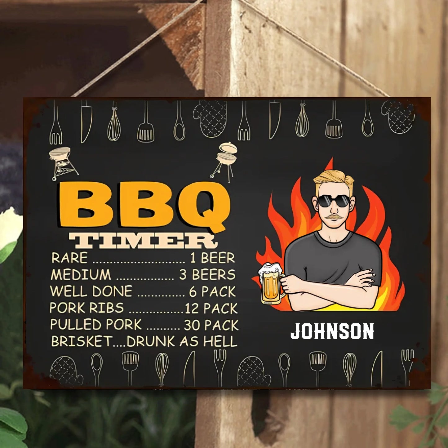 Dad's BBQ Rule - Personalized Horizontal Metal Sign - Gift For Husband, Dad, Grandpa