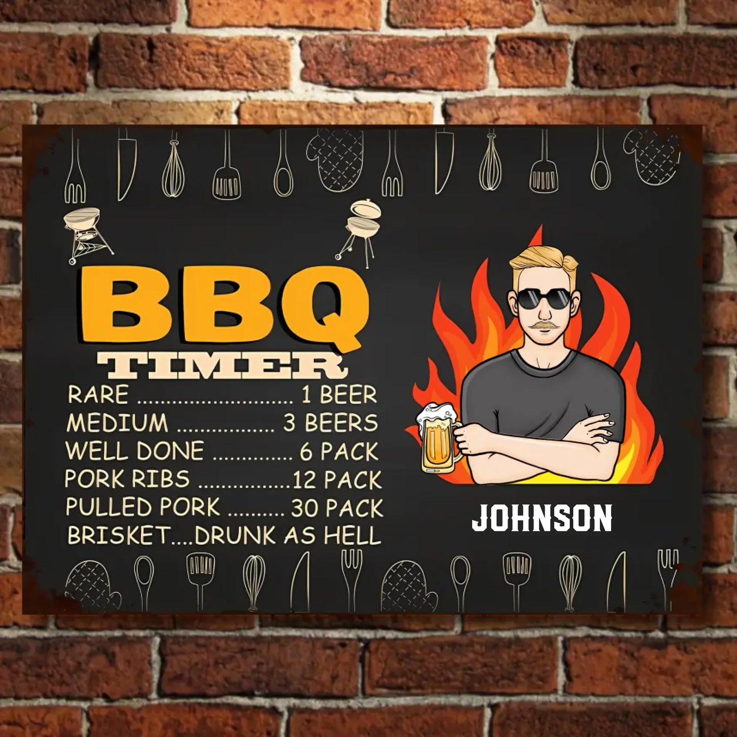 Dad's BBQ Rule - Personalized Horizontal Metal Sign - Gift For Husband, Dad, Grandpa