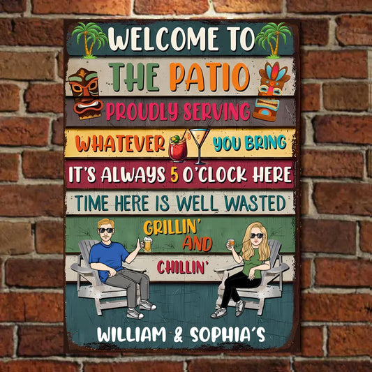 Patio Grilling Proudly Serving Whatever You Bring  - Personalized Vertical Metal Sign - Gifts For Husband Wife, Couples