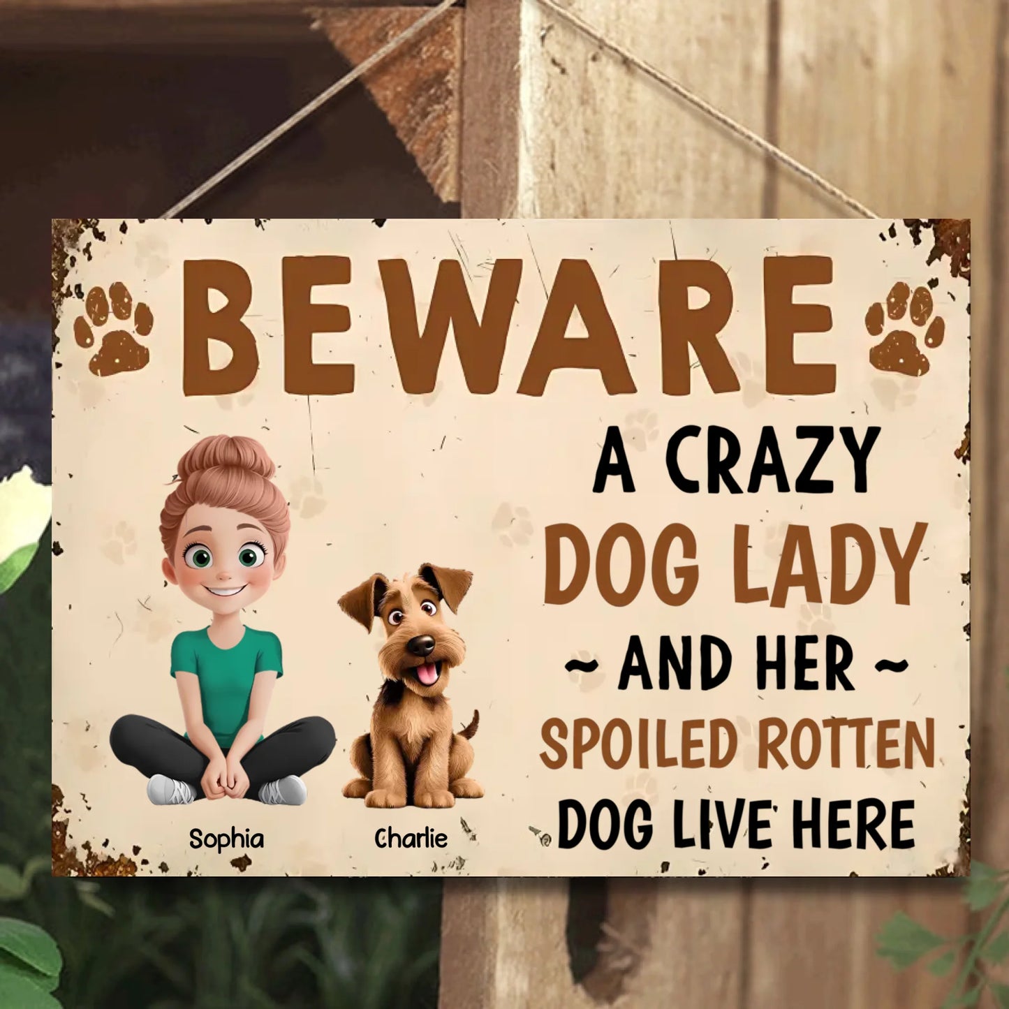 Crazy Dog Lady And Her Dogs - Personalized Horizontal Metal Sign - Gift For Dog Lovers, Pet Lovers