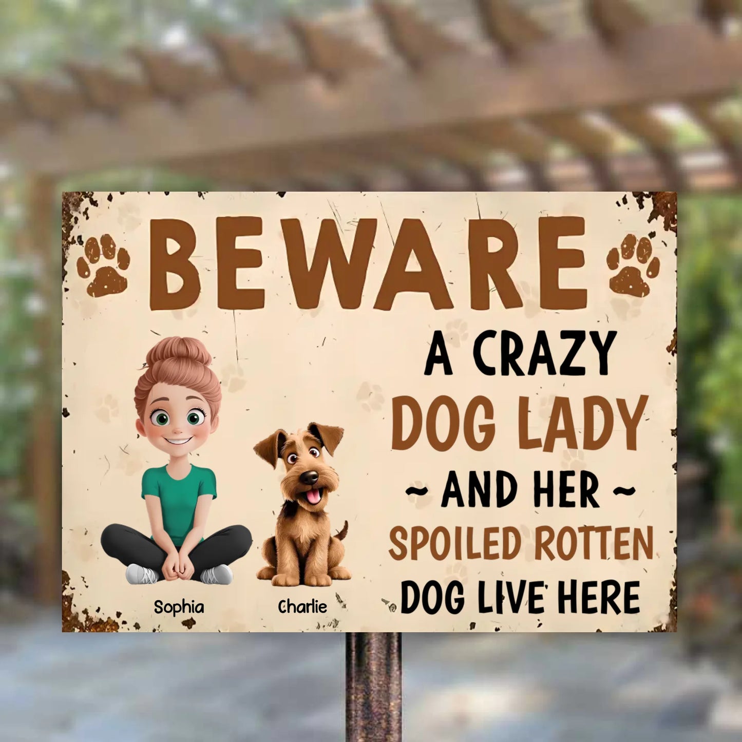 Crazy Dog Lady And Her Dogs - Personalized Horizontal Metal Sign - Gift For Dog Lovers, Pet Lovers