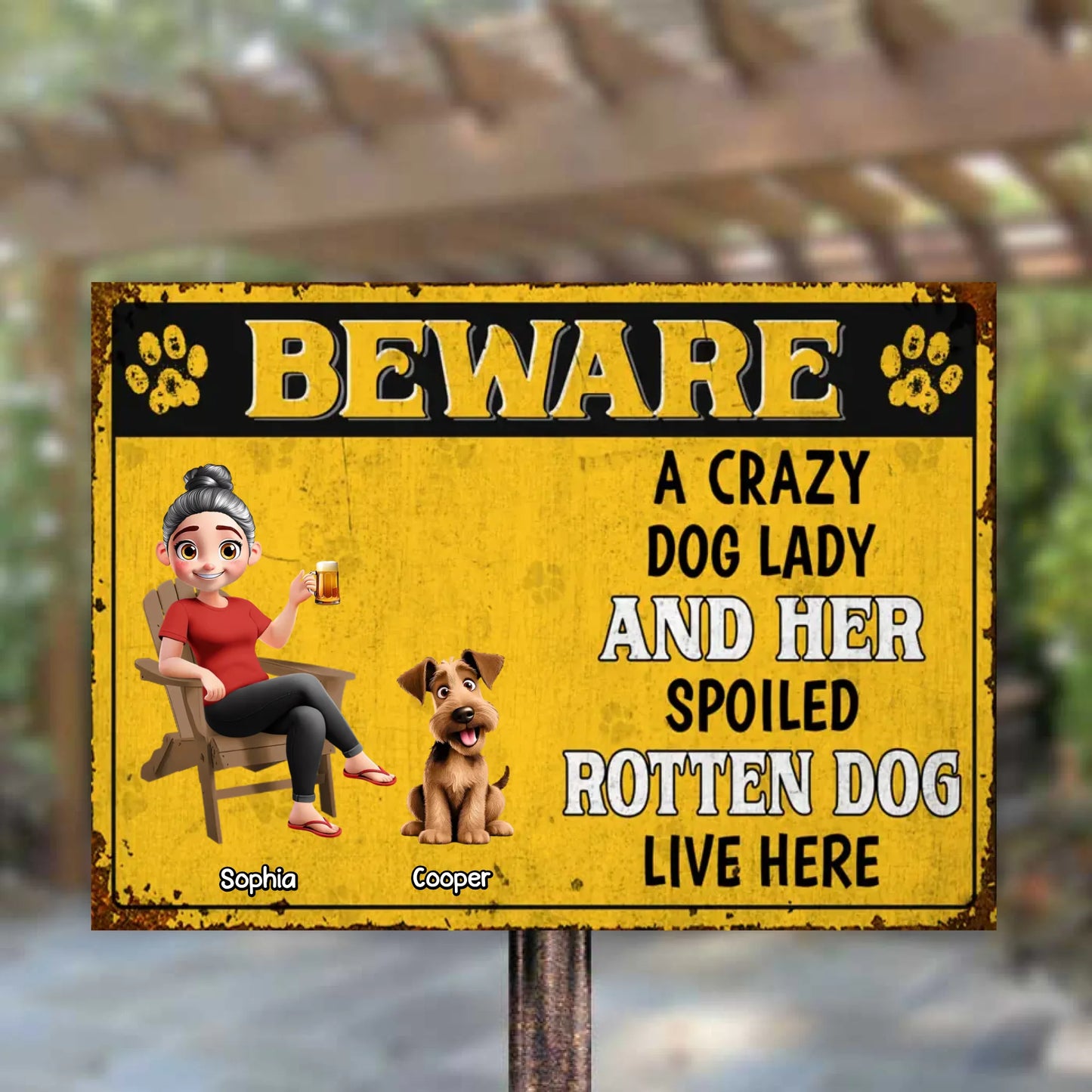 Crazy Dog Lady & Her Spoiled Rotten Dogs Live Here - Personalized Horizontal Metal Sign - Gift For Dog Lovers