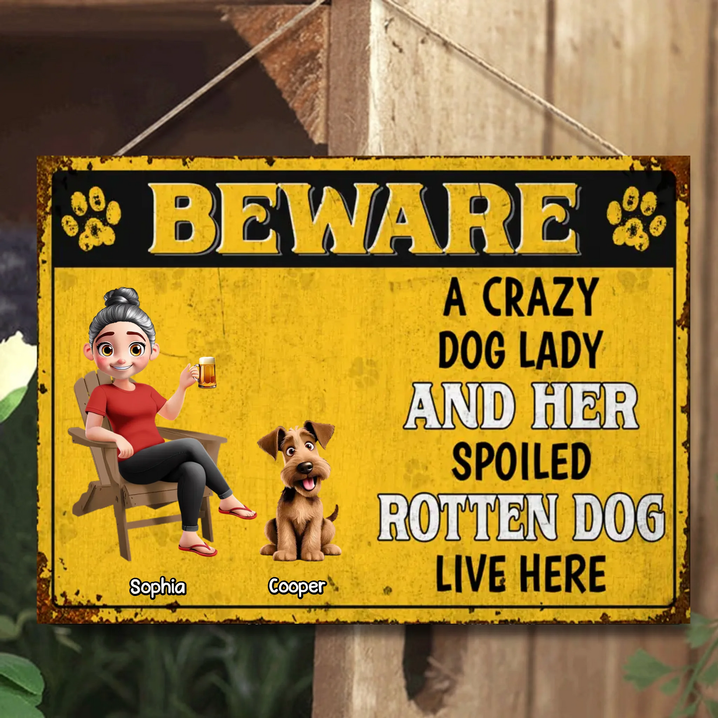 Crazy Dog Lady & Her Spoiled Rotten Dogs Live Here - Personalized Horizontal Metal Sign - Gift For Dog Lovers