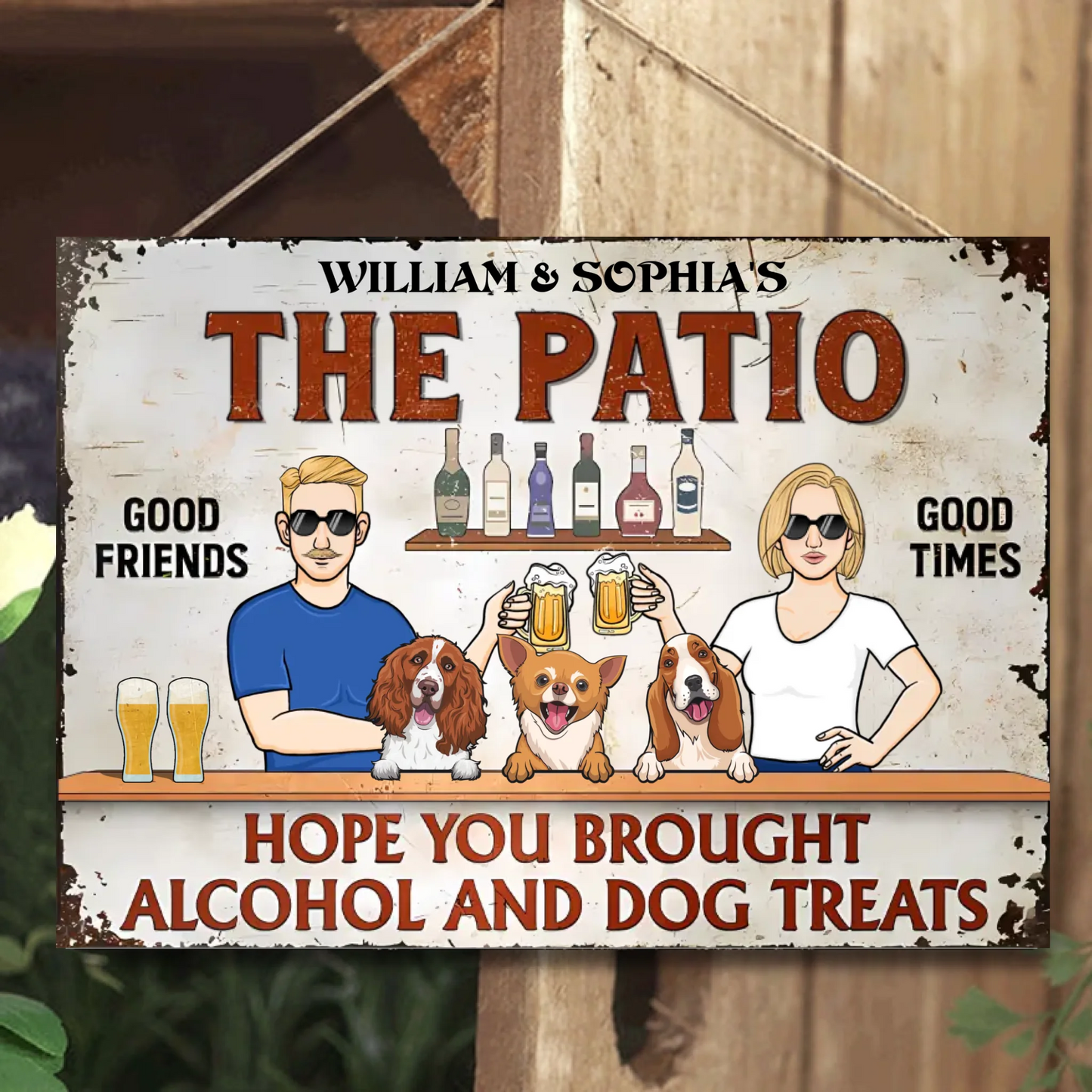 The Patio Bar Hope You Brought Alcohol And Dog Treats - Personalized Horizontal Metal Sign