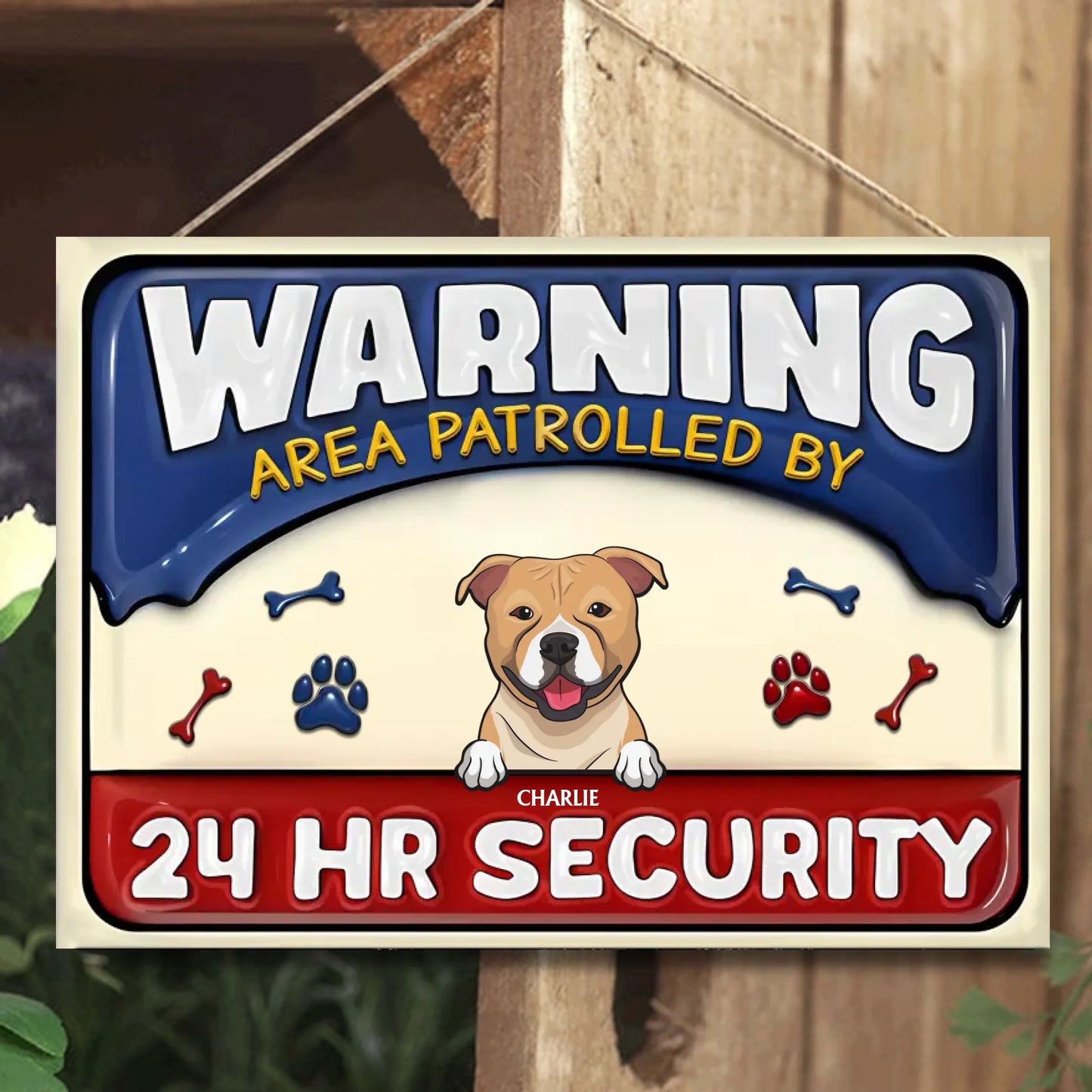 Warning Area Patrolled By 24 Hr Security 3D Effect Dogs - Personalized Horizontal Metal Signs - Gift For Dog Lovers