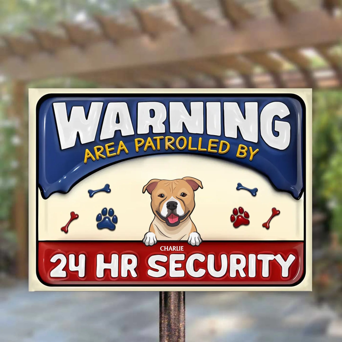 Warning Area Patrolled By 24 Hr Security 3D Effect Dogs - Personalized Horizontal Metal Signs - Gift For Dog Lovers