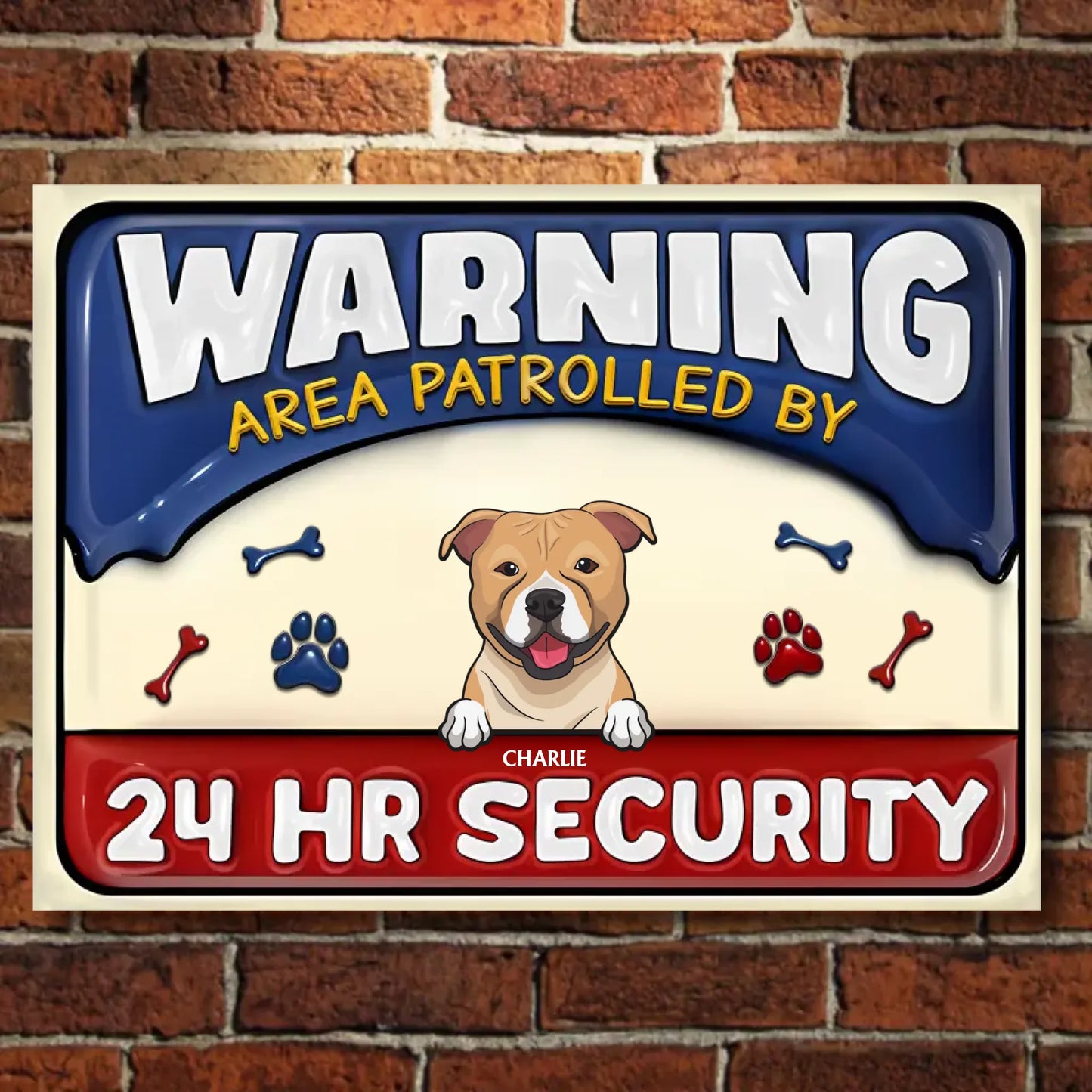 Warning Area Patrolled By 24 Hr Security 3D Effect Dogs - Personalized Horizontal Metal Signs - Gift For Dog Lovers