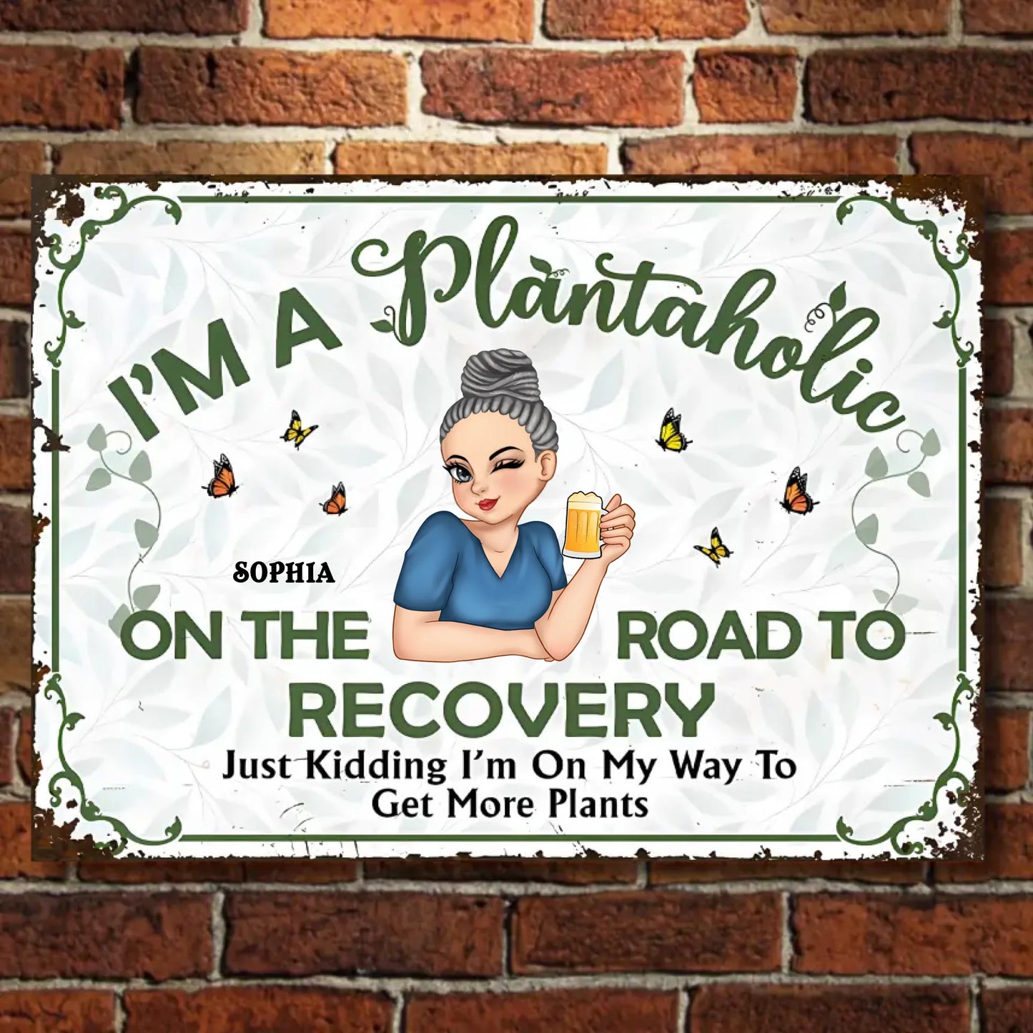 I'm Plantaholic On The Road To Recovery - Personalized Horizontal Metal Sign - Gift For Garden Lovers