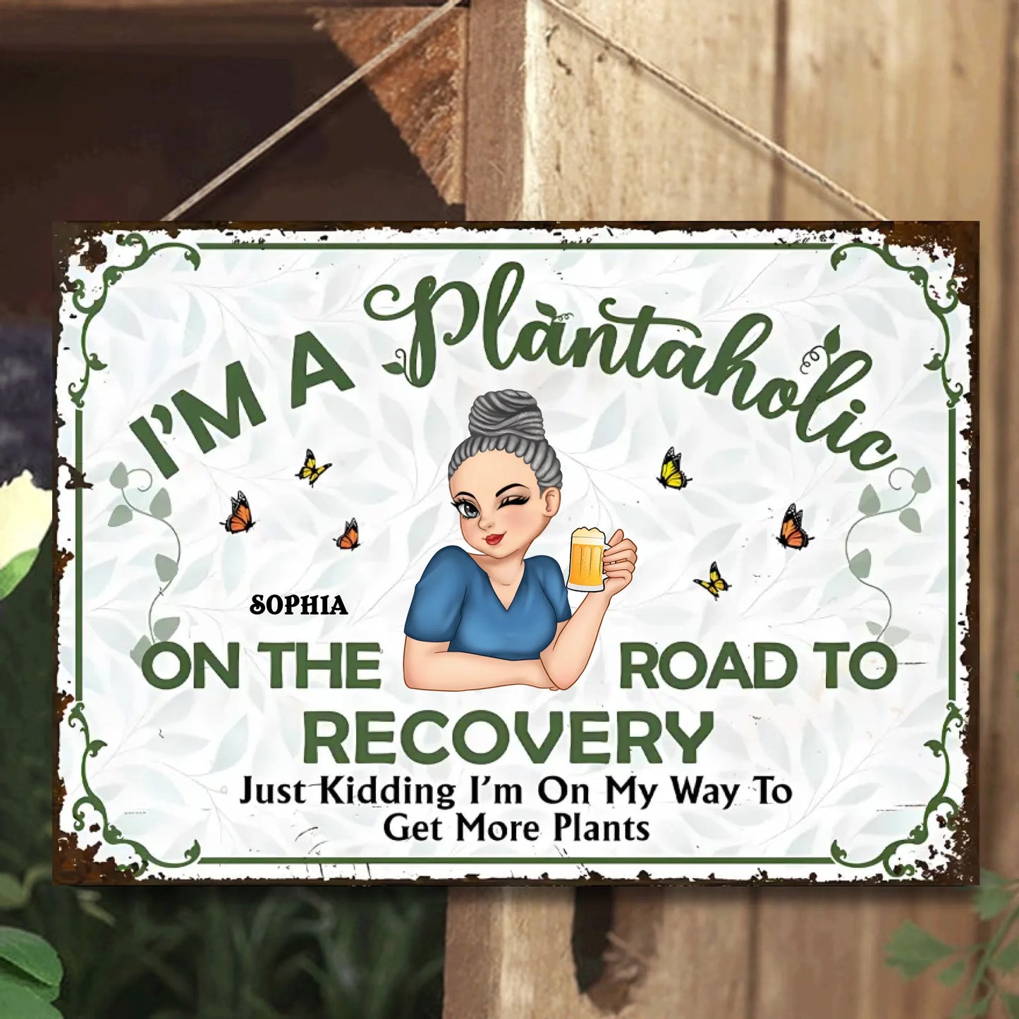 I'm Plantaholic On The Road To Recovery - Personalized Horizontal Metal Sign - Gift For Garden Lovers