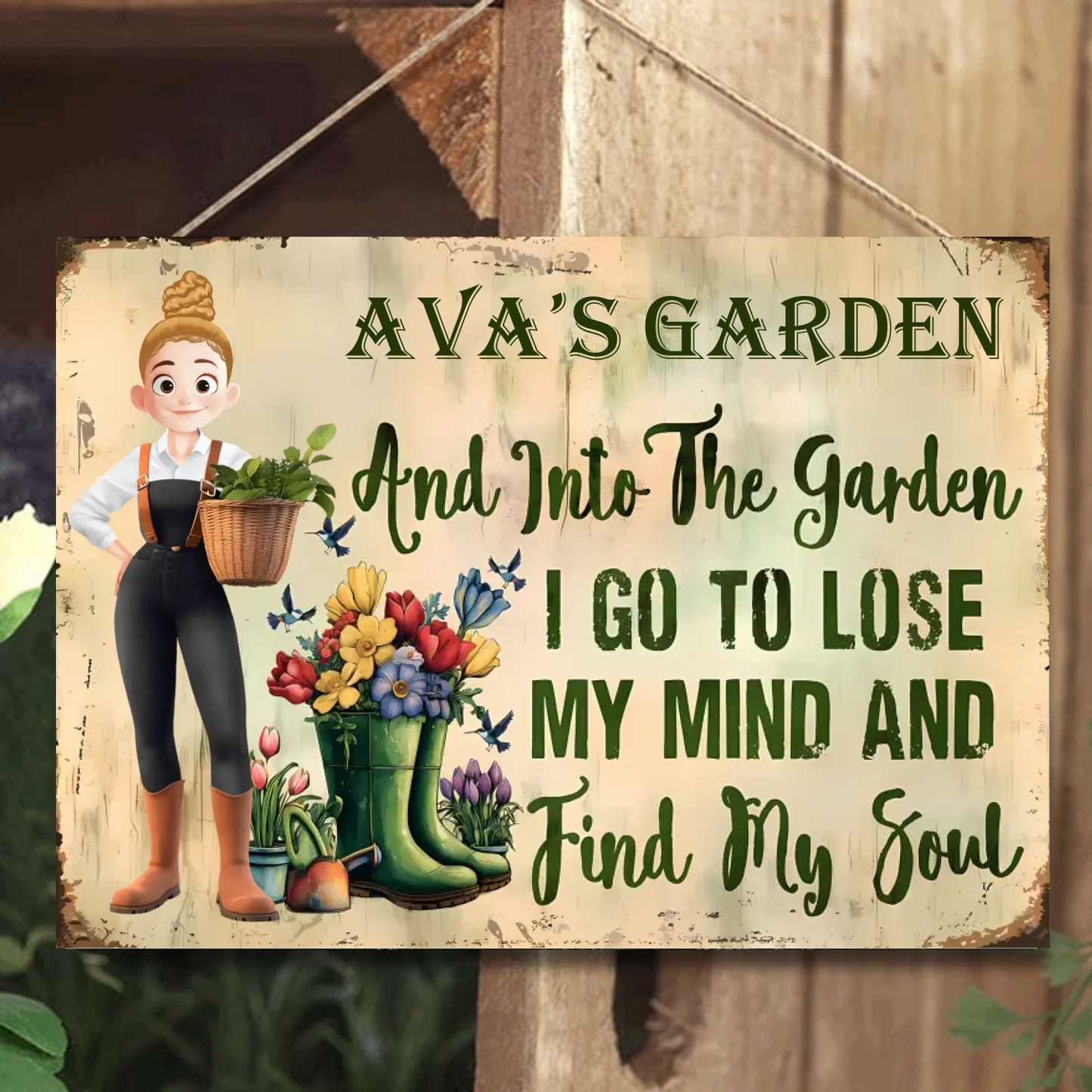 Garden Sign And Into the Garden I Go To Lose My Mind And Find My Soul 2 - Personalized Horizontal Metal Sign - Gift For Garden Lovers