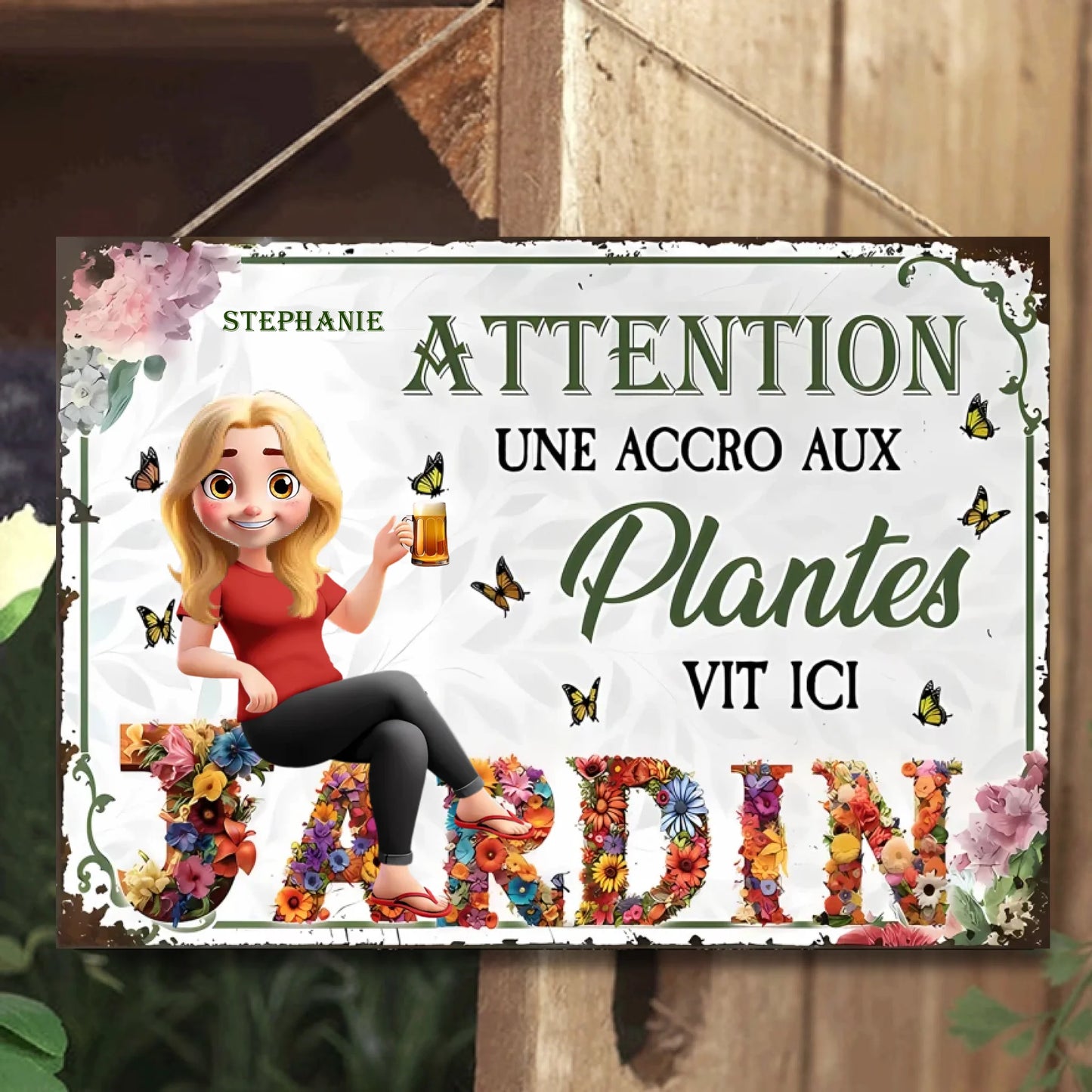 Attention Une Accro Aux Plantes Vit Ichi 2 - Plaque En Métal Personnalisée