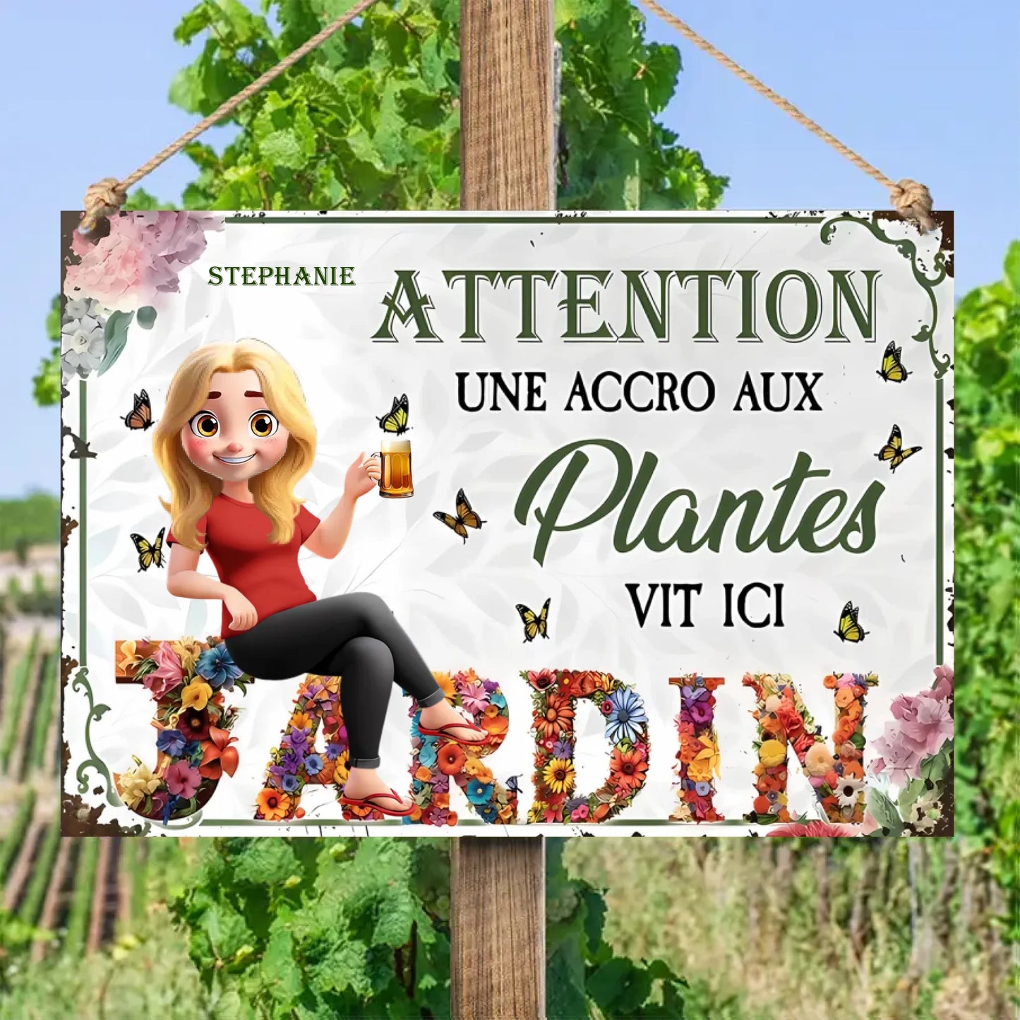 Attention Une Accro Aux Plantes Vit Ichi 2 - Plaque En Métal Personnalisée