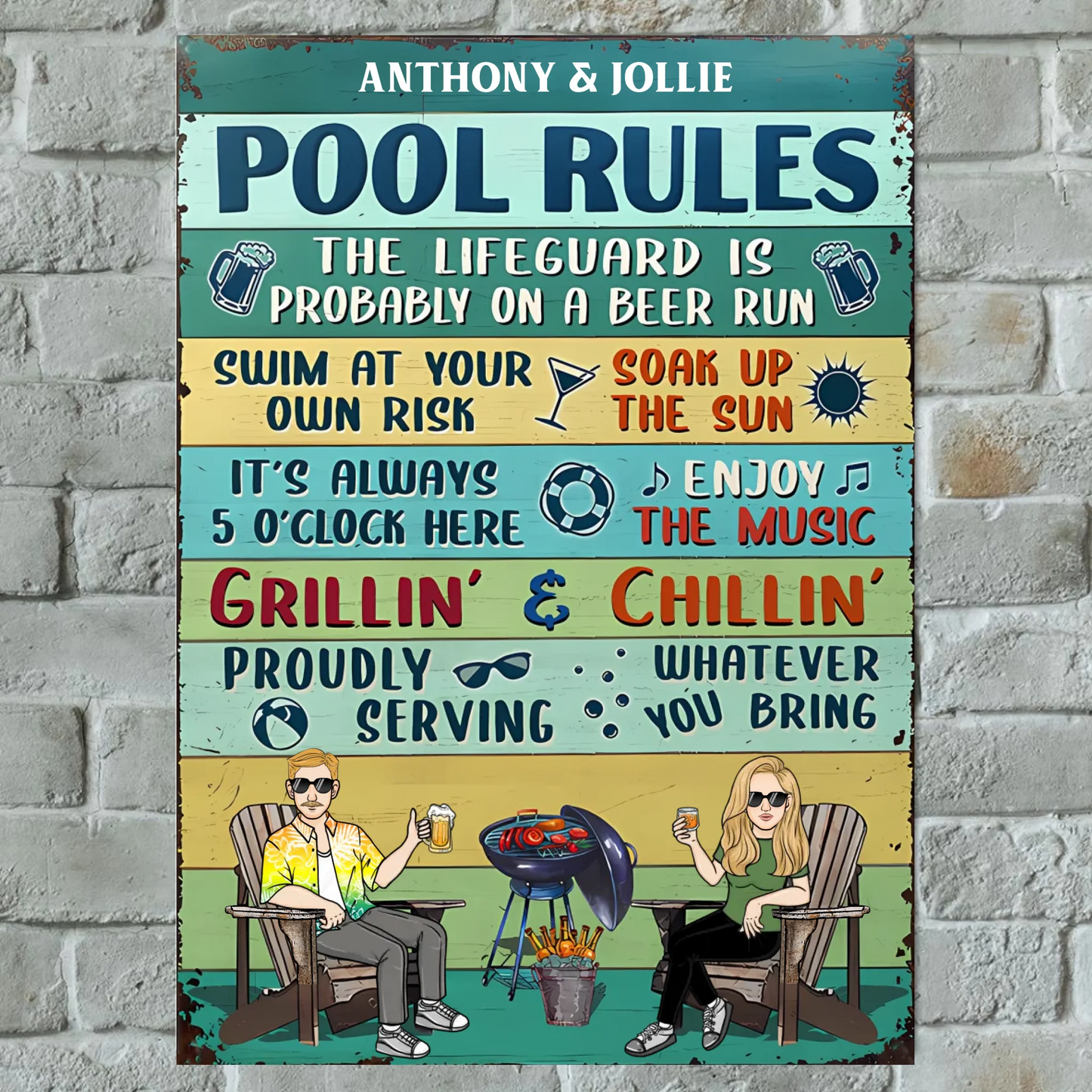 Pool Rules The Lifeguard Is Probably On Beer Run - Personalized Vertical Metal Sign