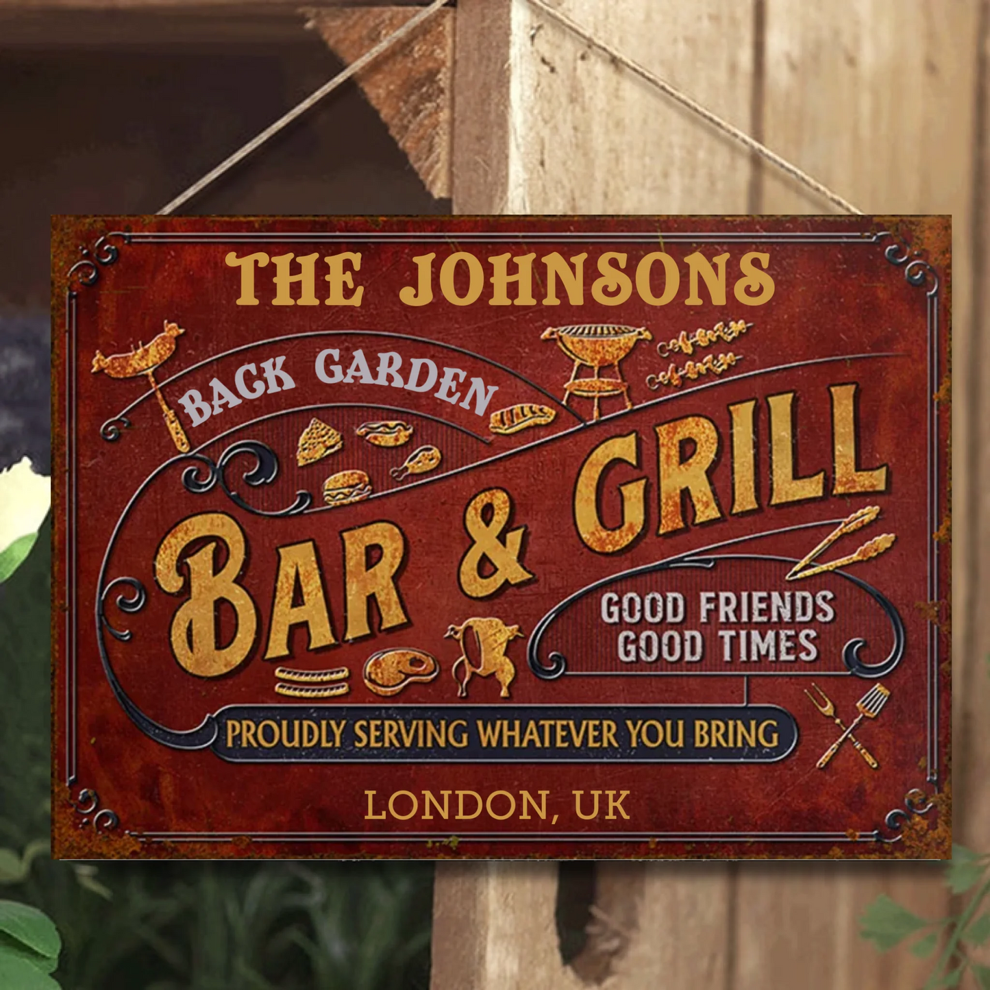 Personalized Back Garden Grilling Horizontal Metal Sign