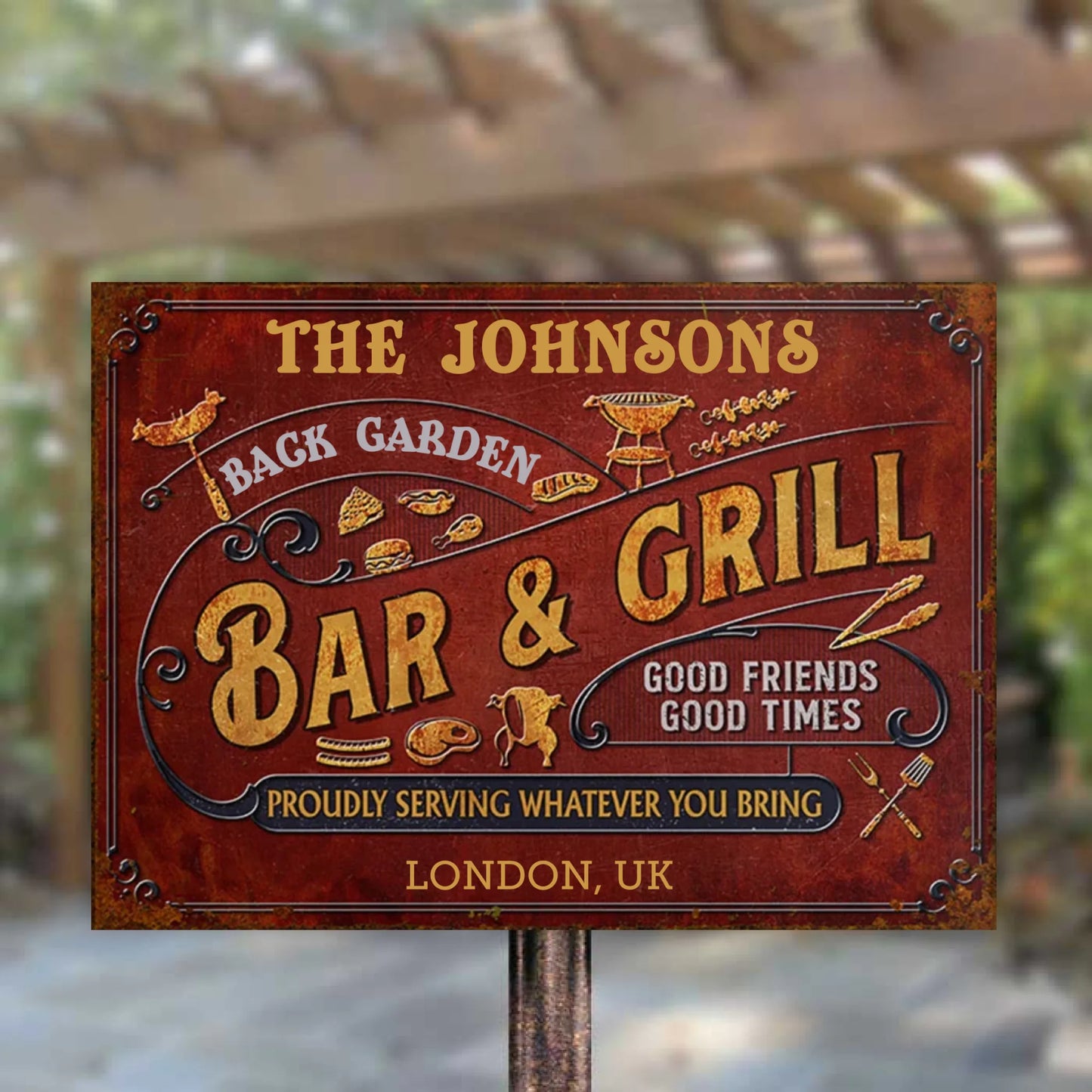 Personalized Back Garden Grilling Horizontal Metal Sign