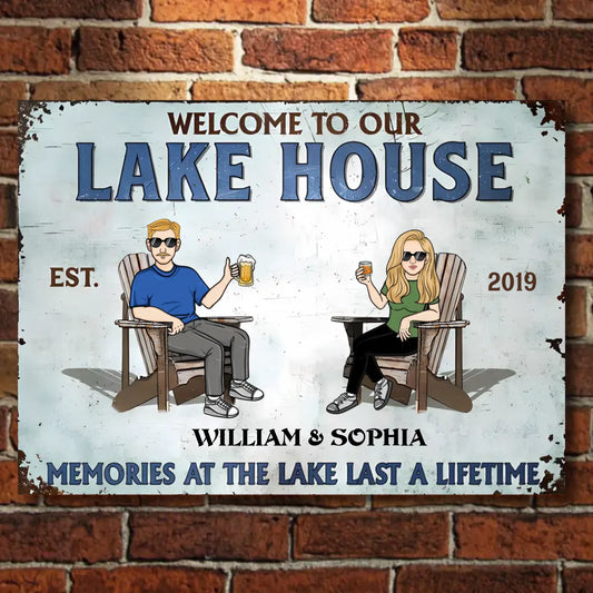 Welcome To Lake House Memories At The Lake Last A Lifetime - Personalized Horizontal Metal Sign