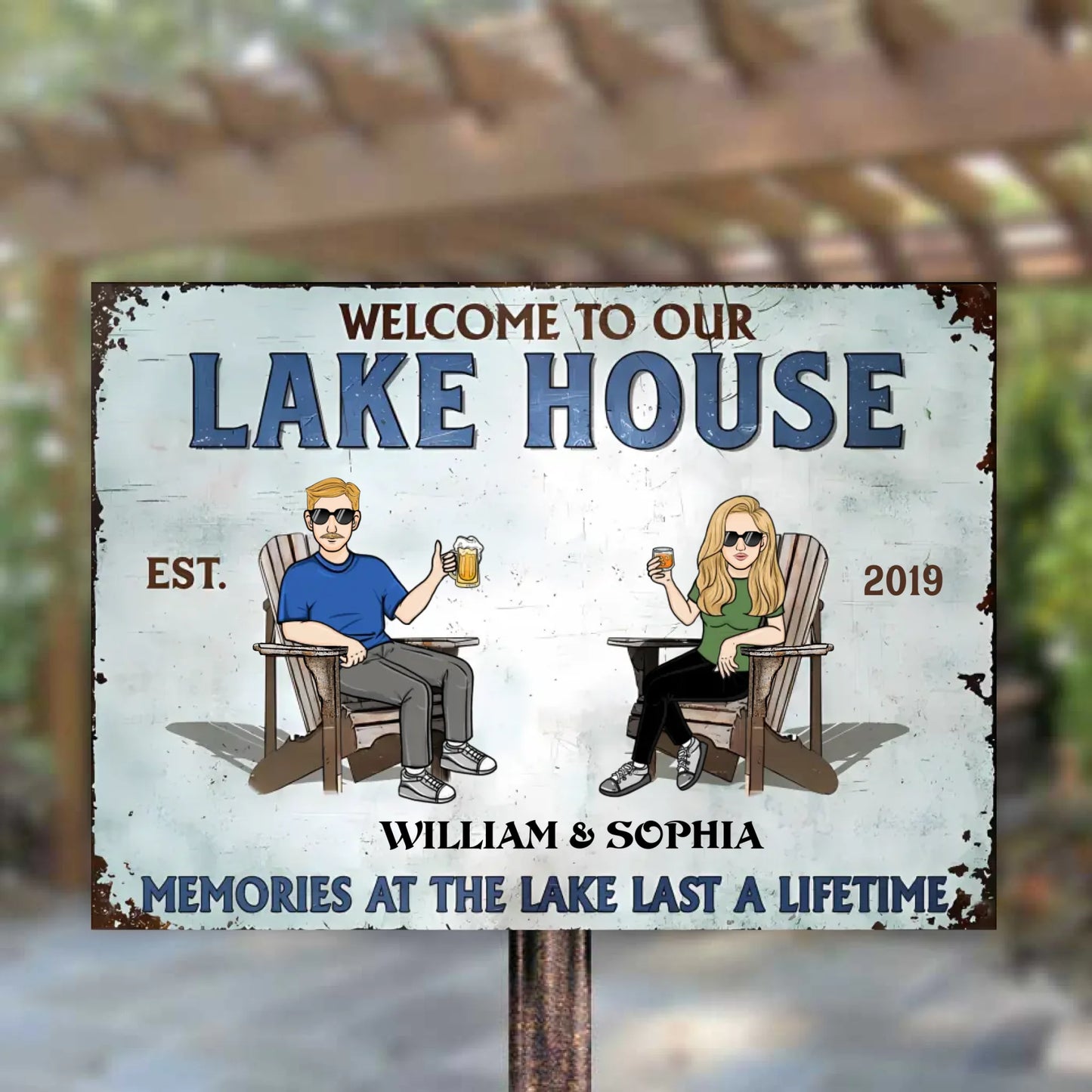 Welcome To Lake House Memories At The Lake Last A Lifetime - Personalized Horizontal Metal Sign