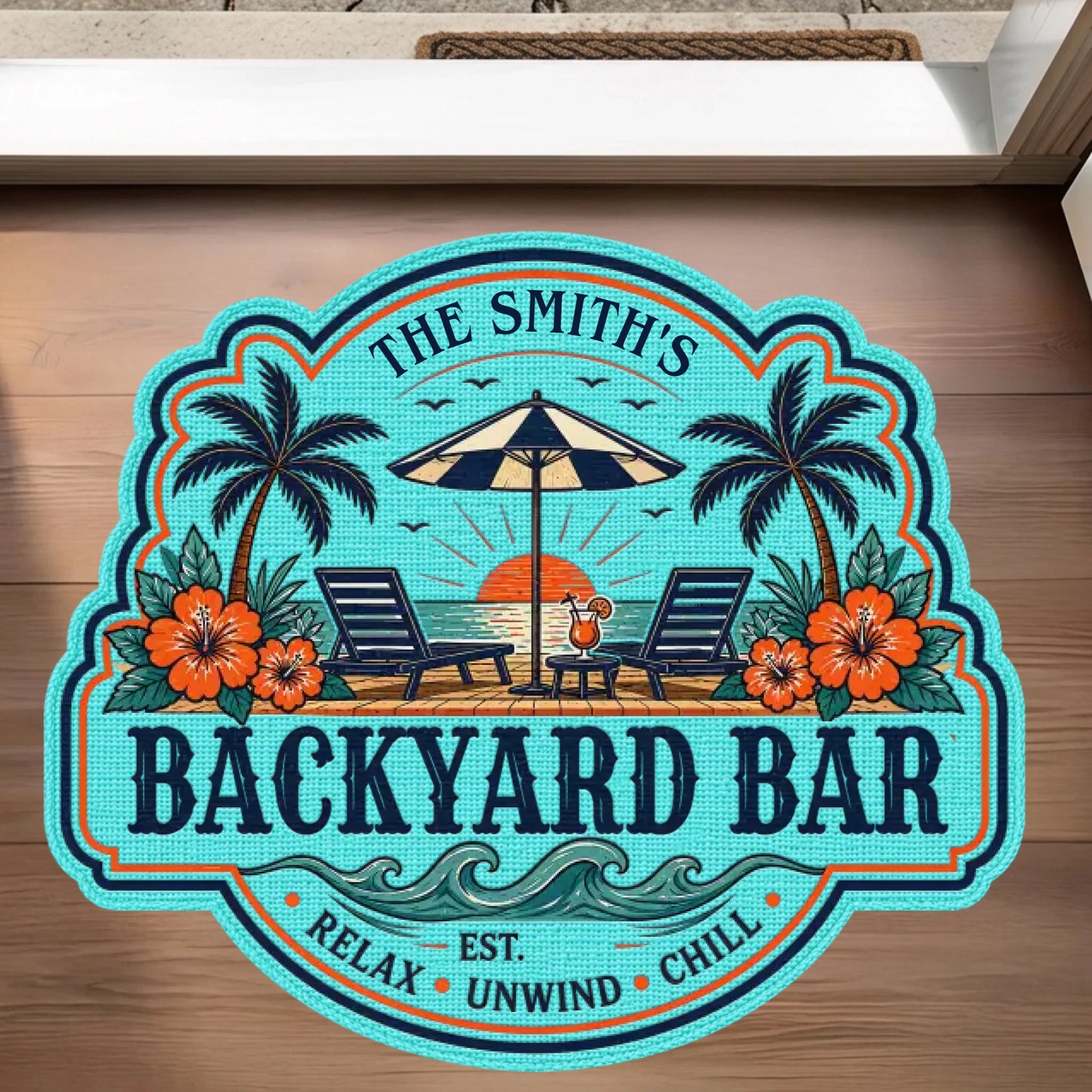 Custom Poolside Paradise Shaped Doormat