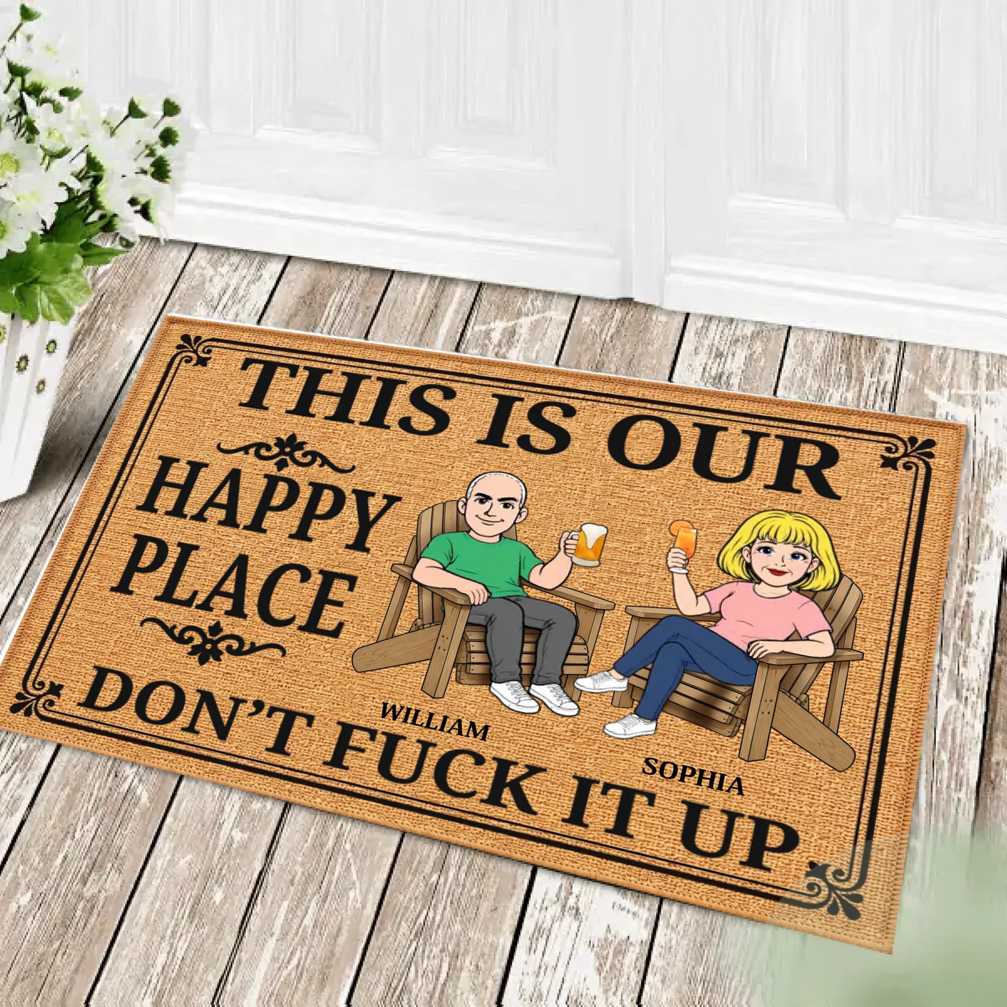 This Is Our Happy Place - Personalized Custom Doormat