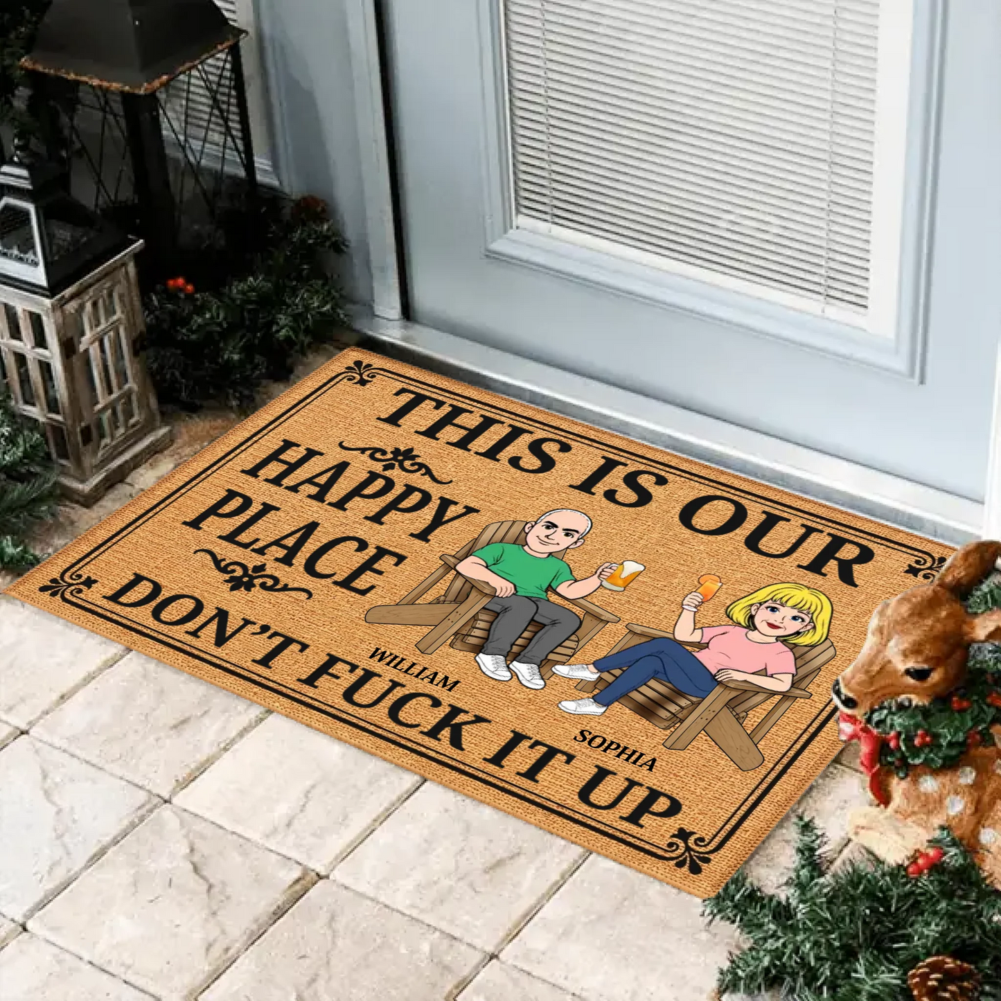 This Is Our Happy Place - Personalized Custom Doormat