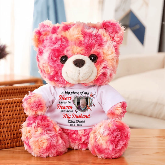 A Big Piece of My Heart Lives In Heaven - Personalized Memorial Teddy Bear