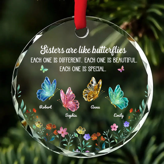 Sisters Are Like Butterflies - Personalized Glass Ornament