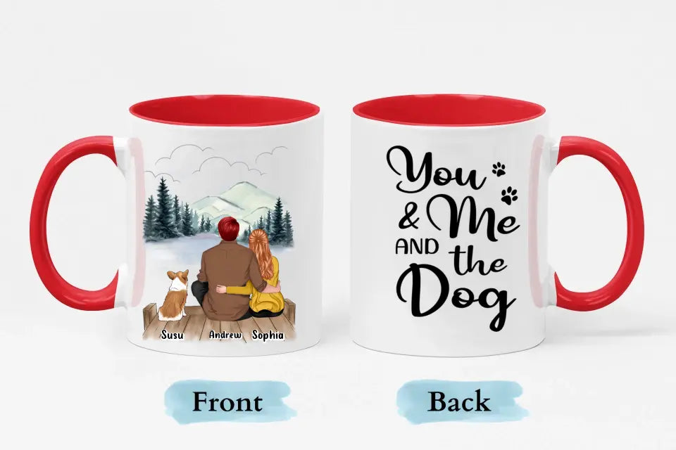 Du, ich und die Hunde 2 – personalisierte Tasse mit individuellem Akzent – ​​Geschenk für Paare, Hundeliebhaber 