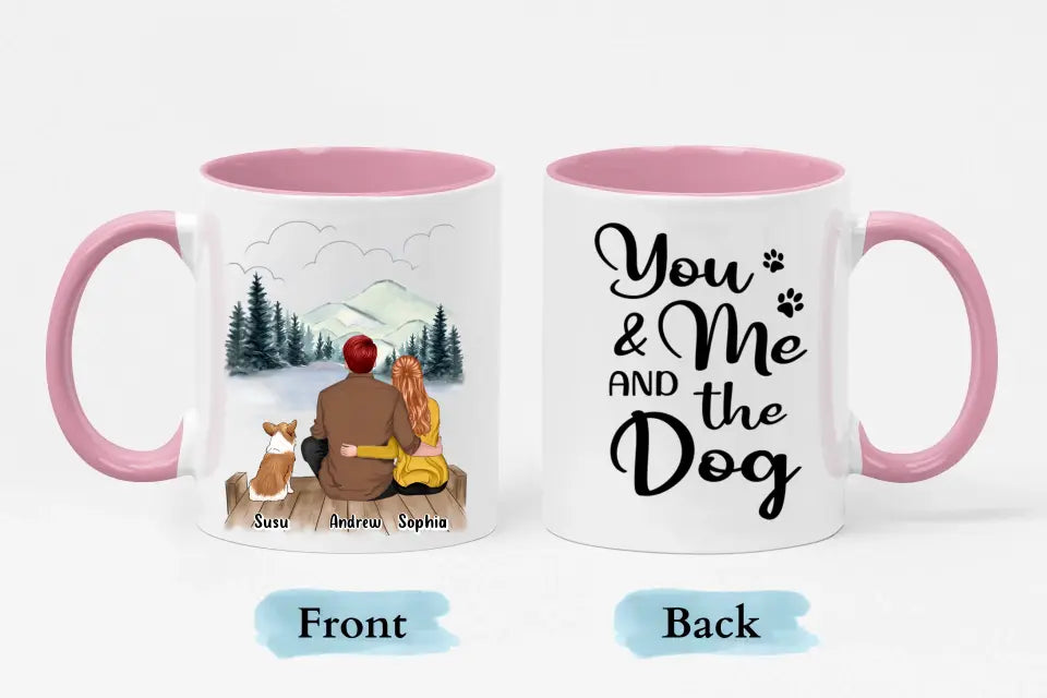 Du, ich und die Hunde 2 – personalisierte Tasse mit individuellem Akzent – ​​Geschenk für Paare, Hundeliebhaber 