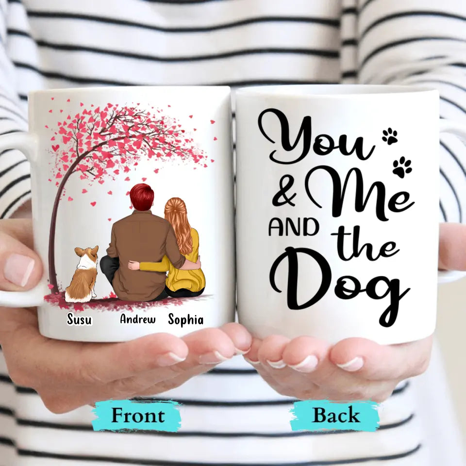 Tú, yo y los perros con árbol - Taza personalizada - Regalo para pareja, amantes de los perros 