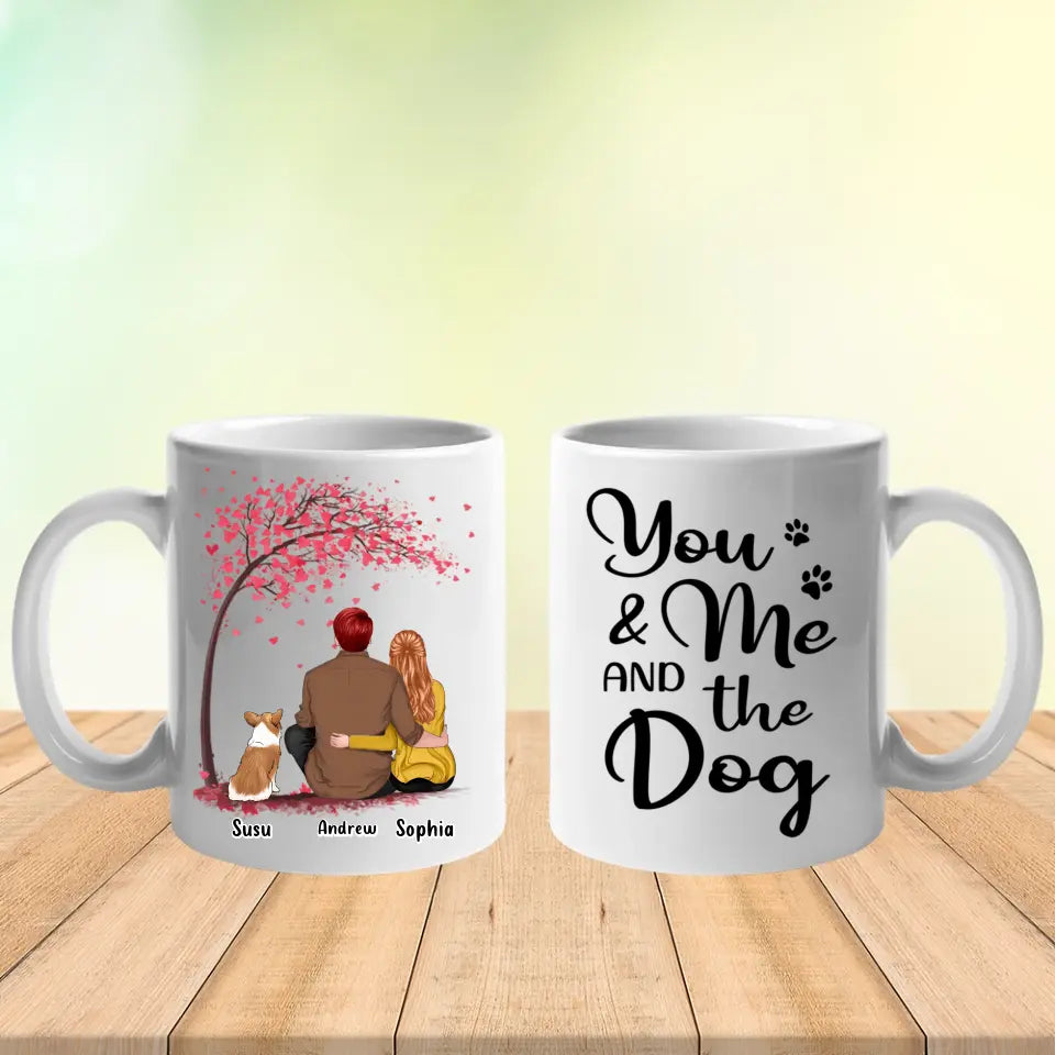 Tú, yo y los perros con árbol - Taza personalizada - Regalo para pareja, amantes de los perros 