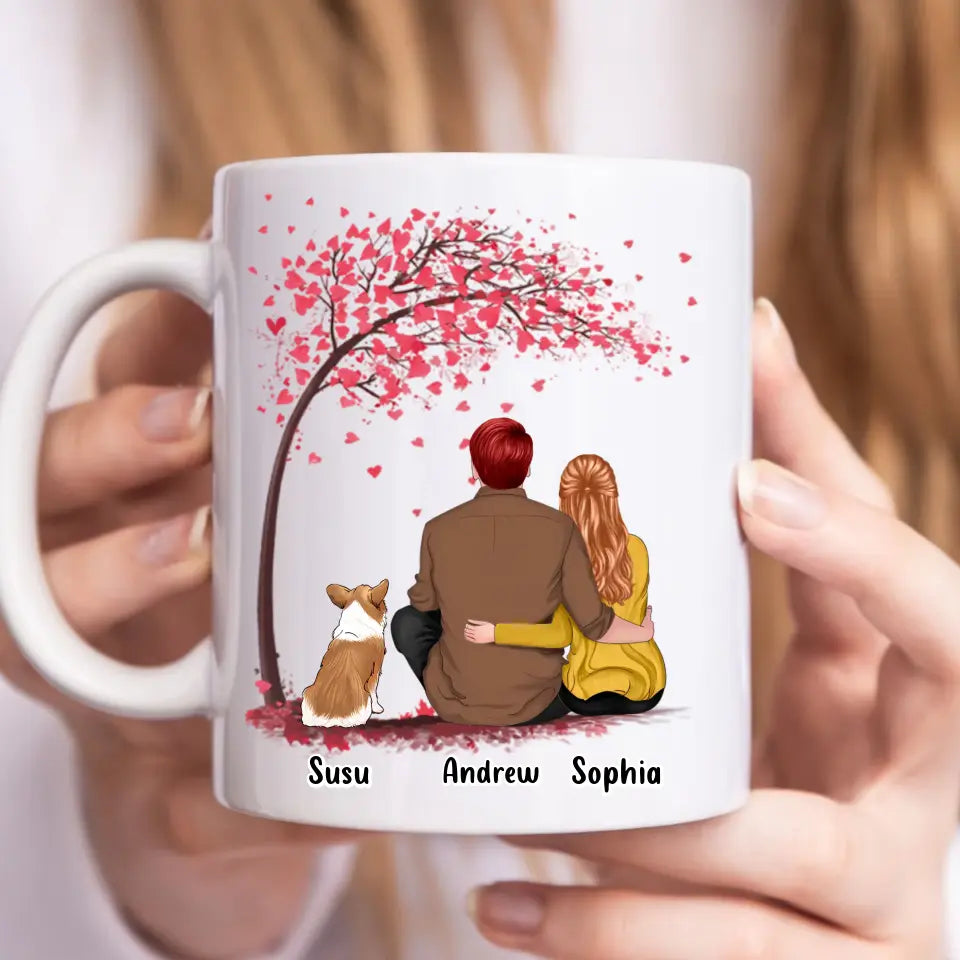 Tú, yo y los perros con árbol - Taza personalizada - Regalo para pareja, amantes de los perros 